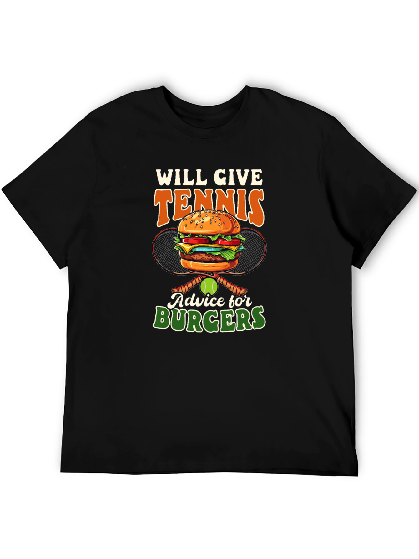 Black Tennis & Burgers Graphic T-Shirt - Serve Up Some Fun! view 5
