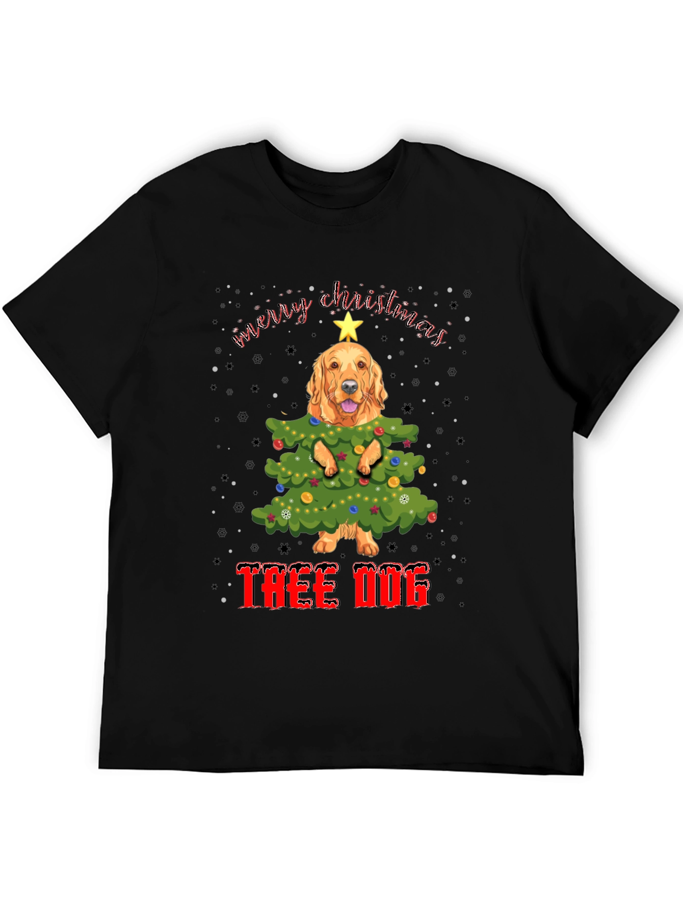 Black Funny Dog Christmas Tree T-Shirt view 5