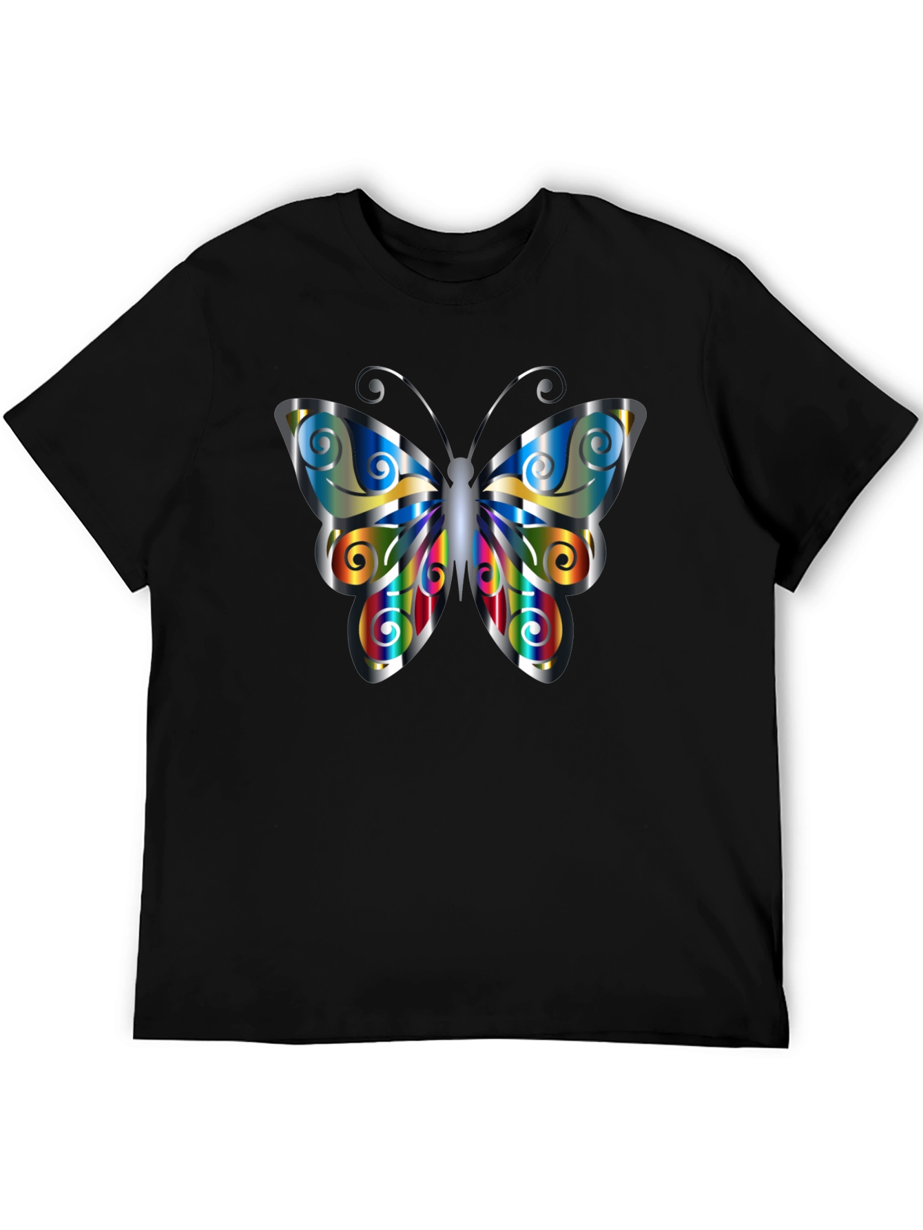 Black Butterfly Graphic Print Men's Black T-Shirt view 5