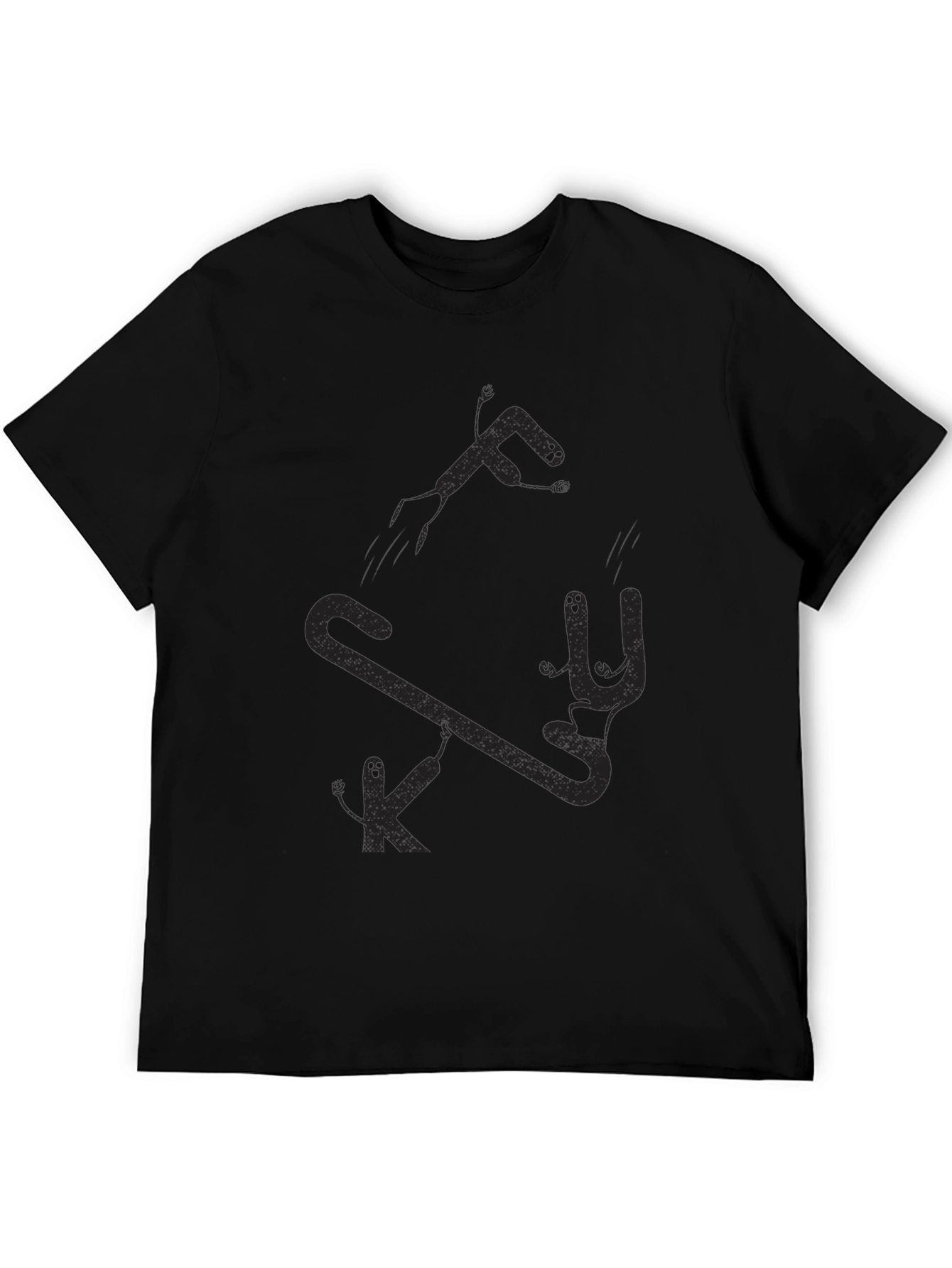 Black Men's Black Graphic Tee - Funny Stick Figure Design view 5