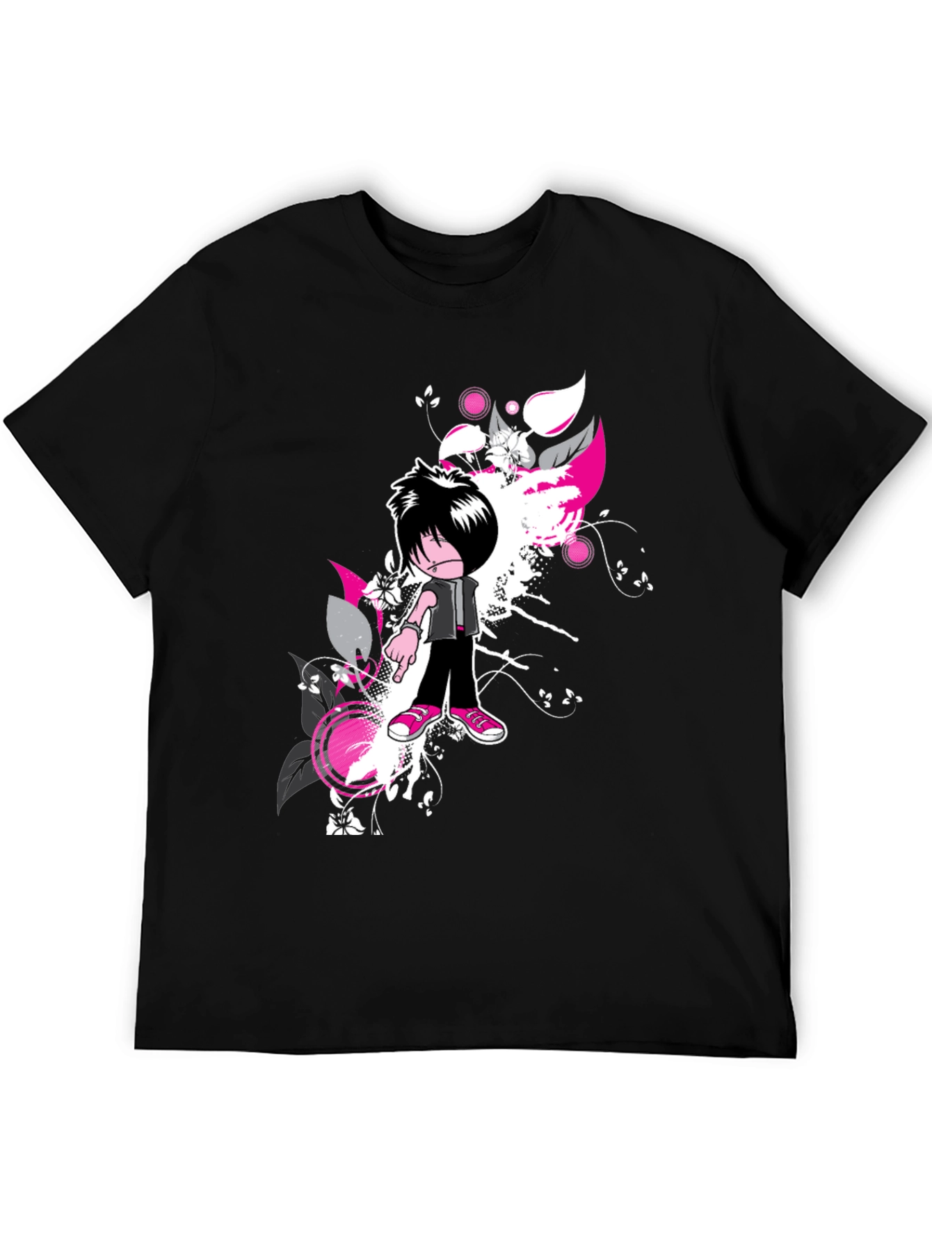 Black Emo Cartoon Graphic Black T-Shirt view 5