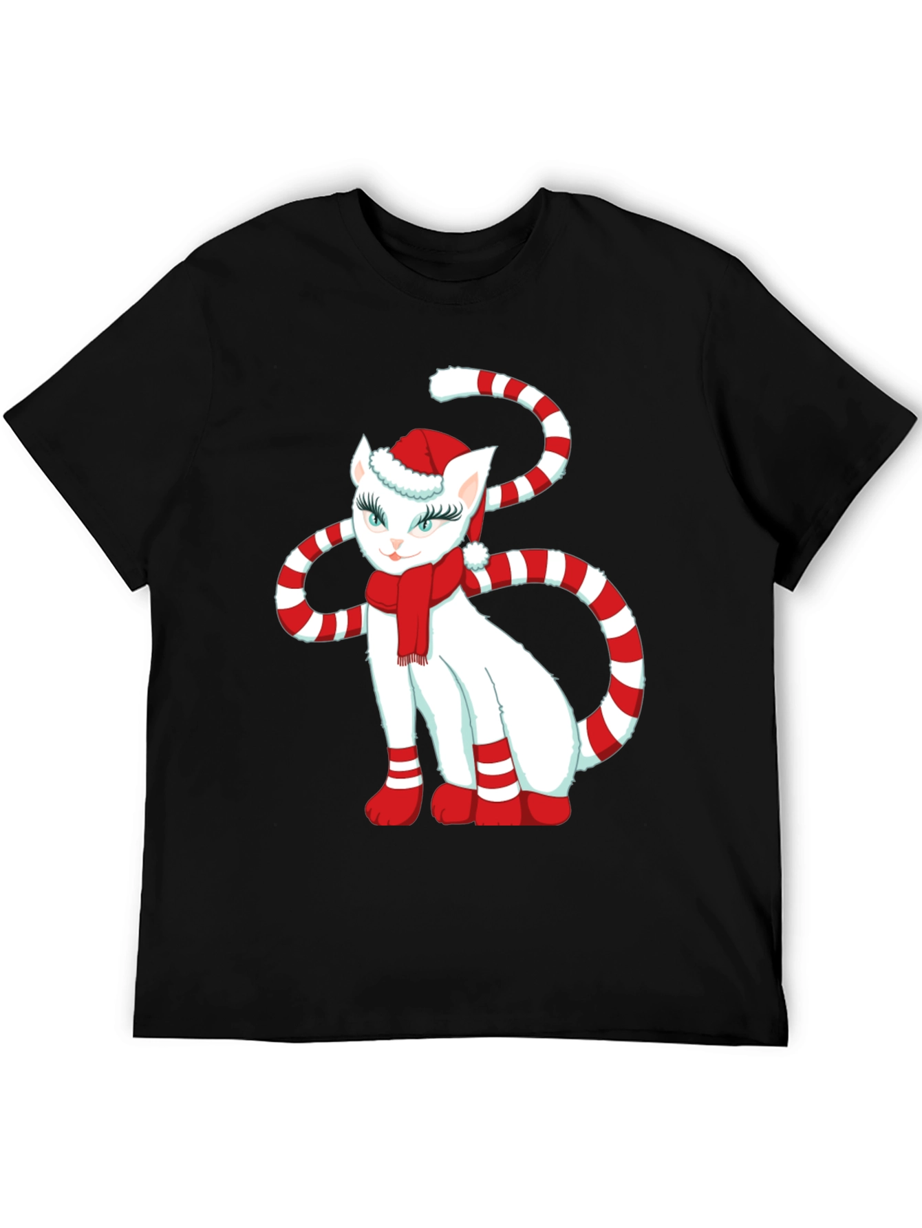 Black Festive Cat Christmas T-Shirt view 5