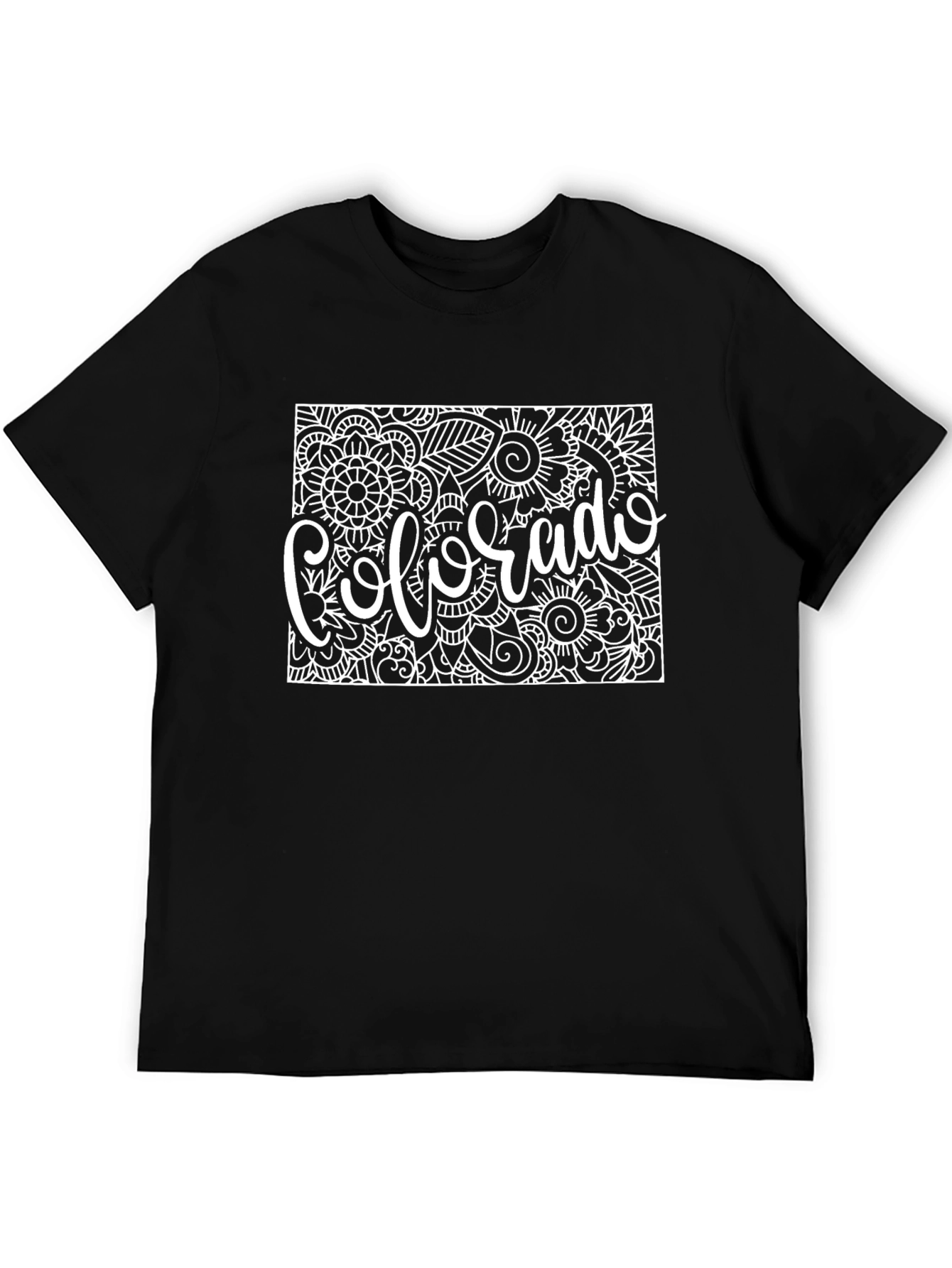 Black Colorado State Flower Doodle Art T-Shirt view 5