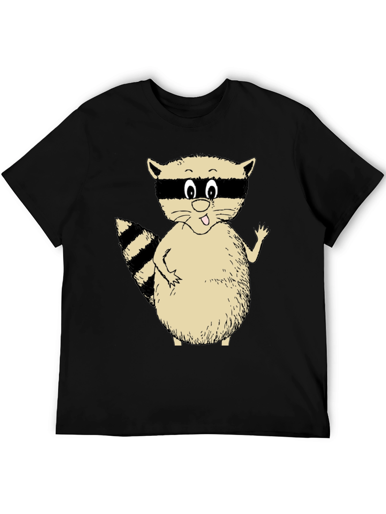 Black Cute Raccoon Graphic T-Shirt - Black Casual Tee view 5