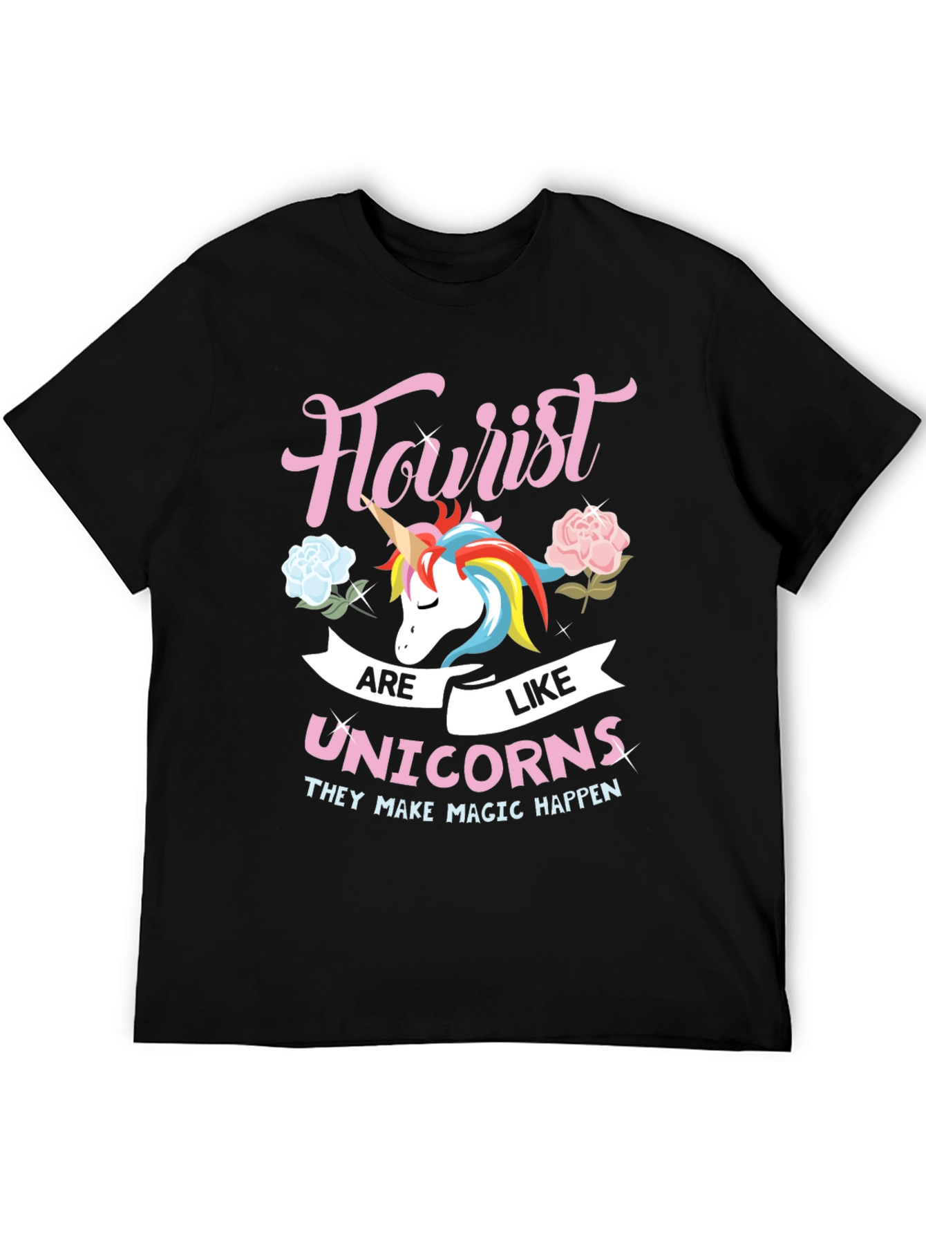 Black Florist Unicorn Graphic T-Shirt - Magical Flower Design view 5