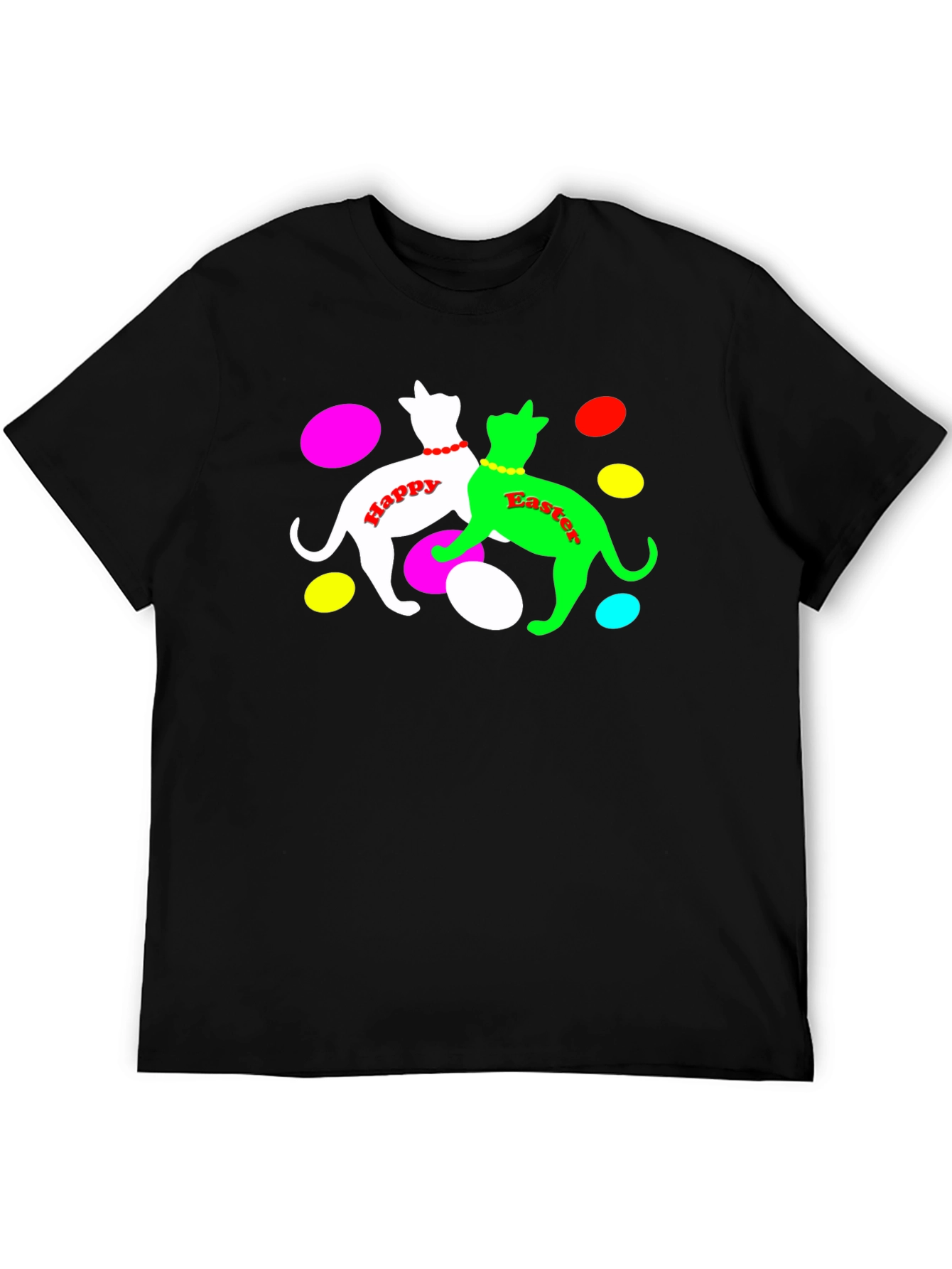 Camiseta Negra Gatos Pascua Feliz