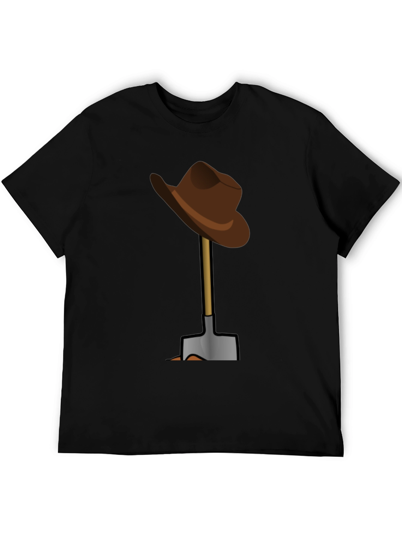 Black Funny T-Shirt: Hat on Shovel Graphic Tee view 5