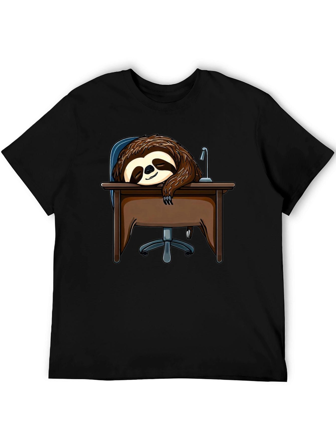 Sleeping Sloth on Desk T-Shirt - Funny Lazy Animal Tee - 5