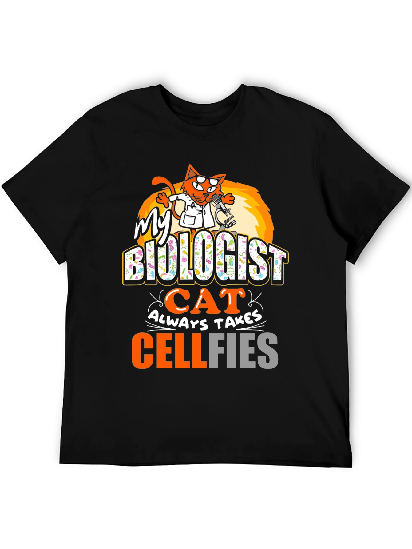 Black Biologist Cat Cellfies Graphic Tee view 5