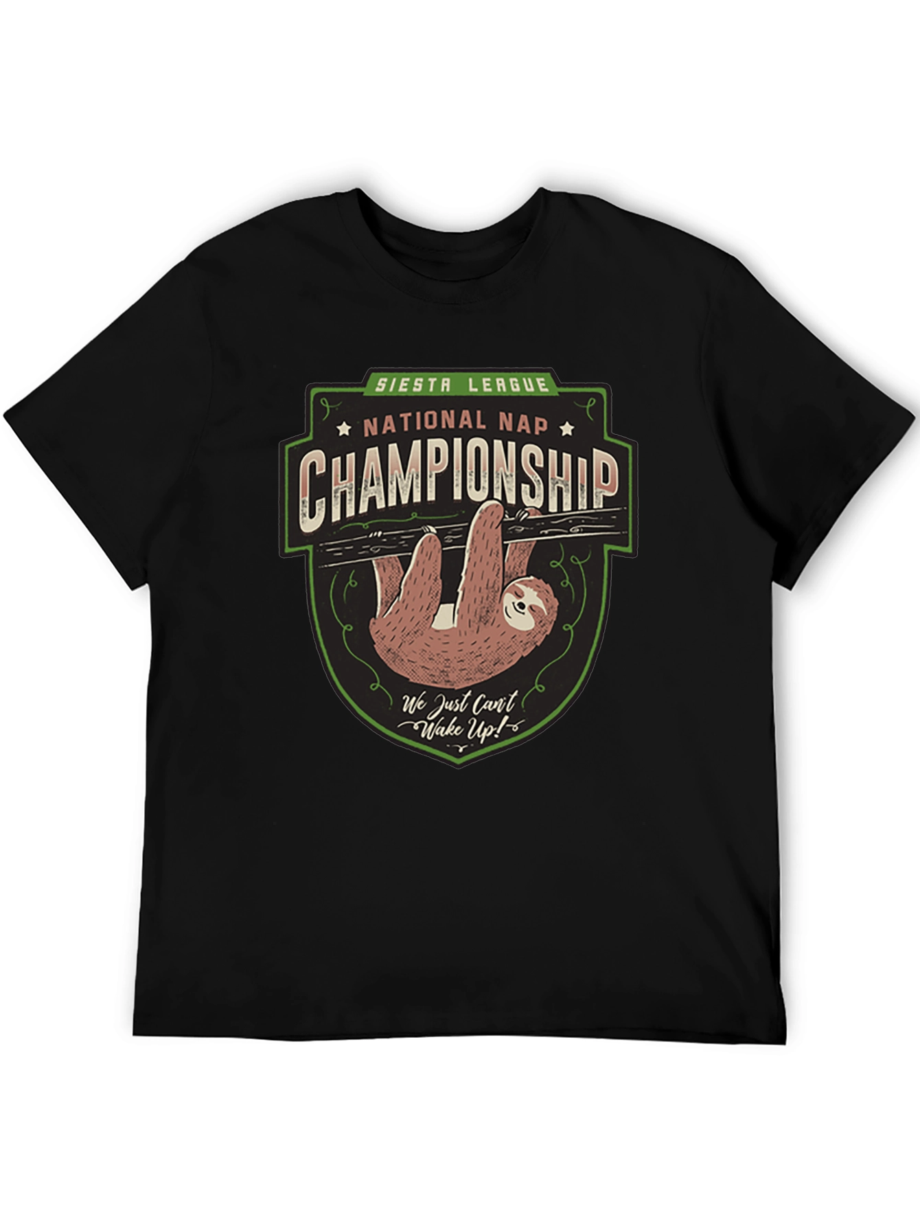 Black Siesta League National Nap Championship Sloth T-Shirt view 5