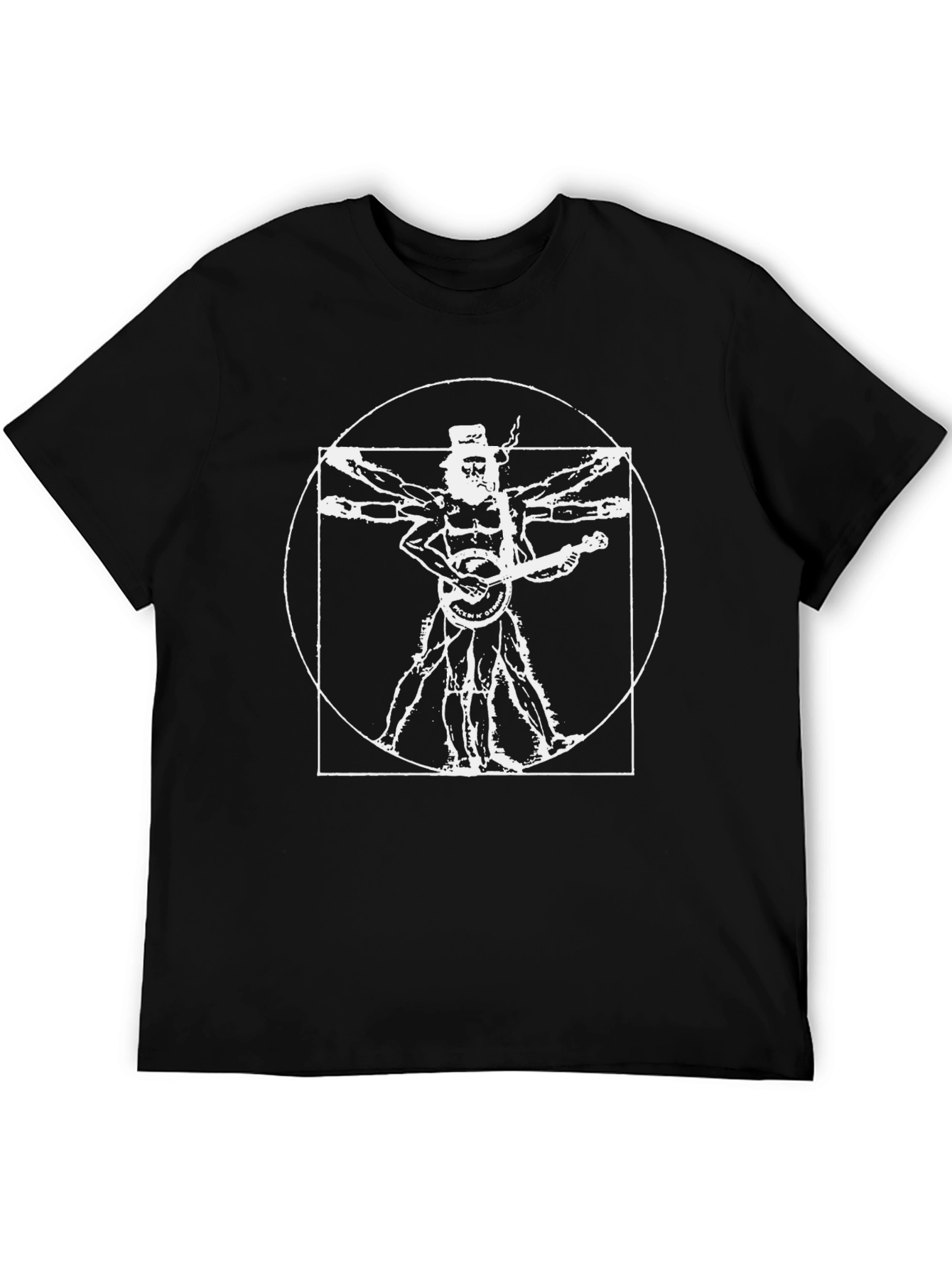 Black Vitruvian Banjo Man Graphic Tee - Black Cotton T-Shirt view 5