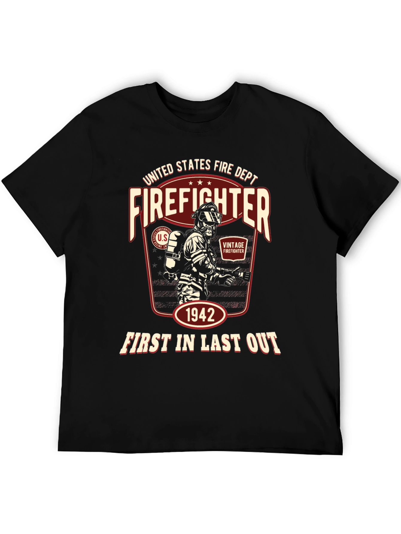 Black Vintage Firefighter T-Shirt - United States Fire Dept. 1942 view 5