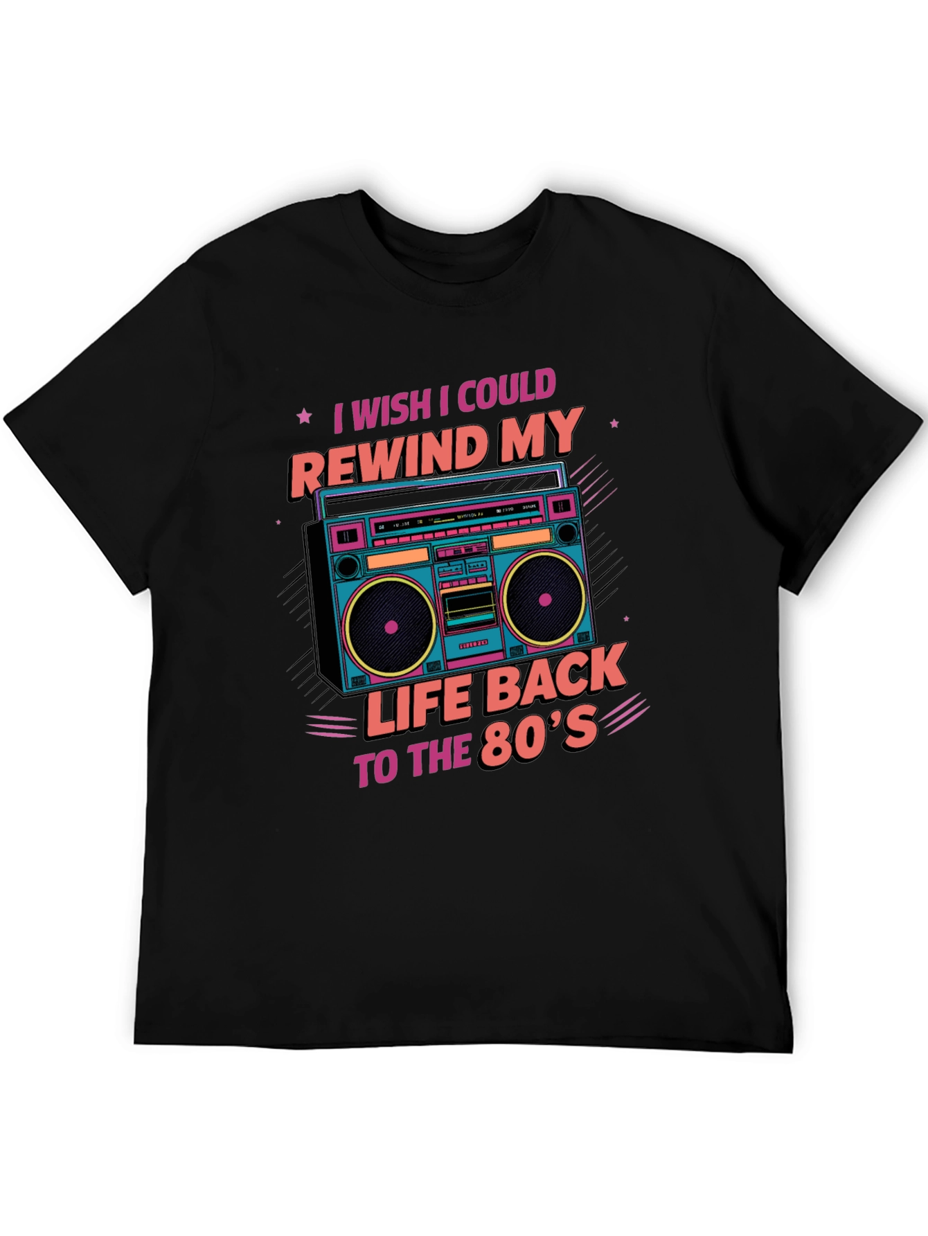 Black Rewind to the 80's Retro Boombox T-Shirt view 5