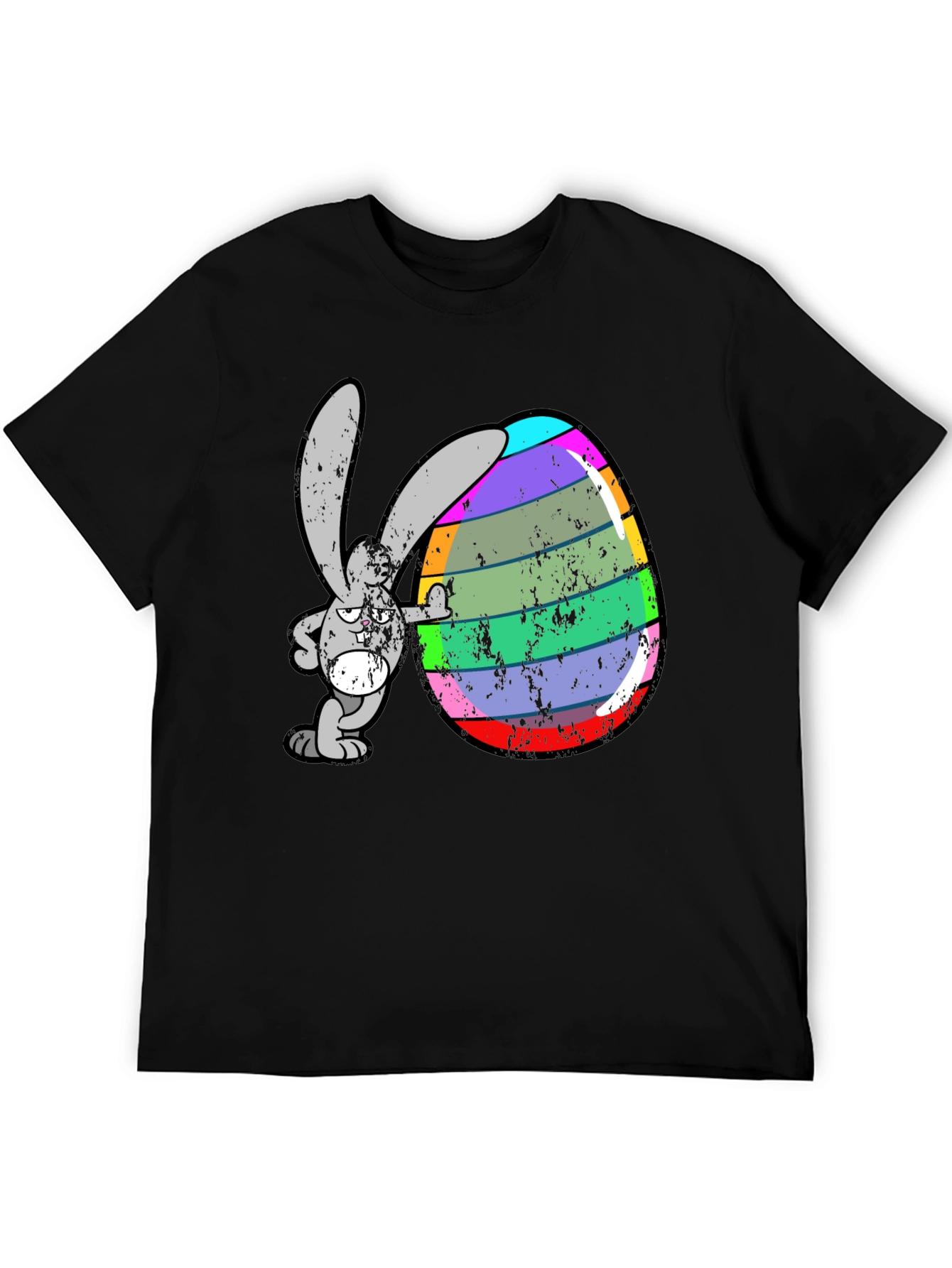 Black Easter Bunny Egg Graphic Tee - Funny Cartoon Rabbit Shirt view 5