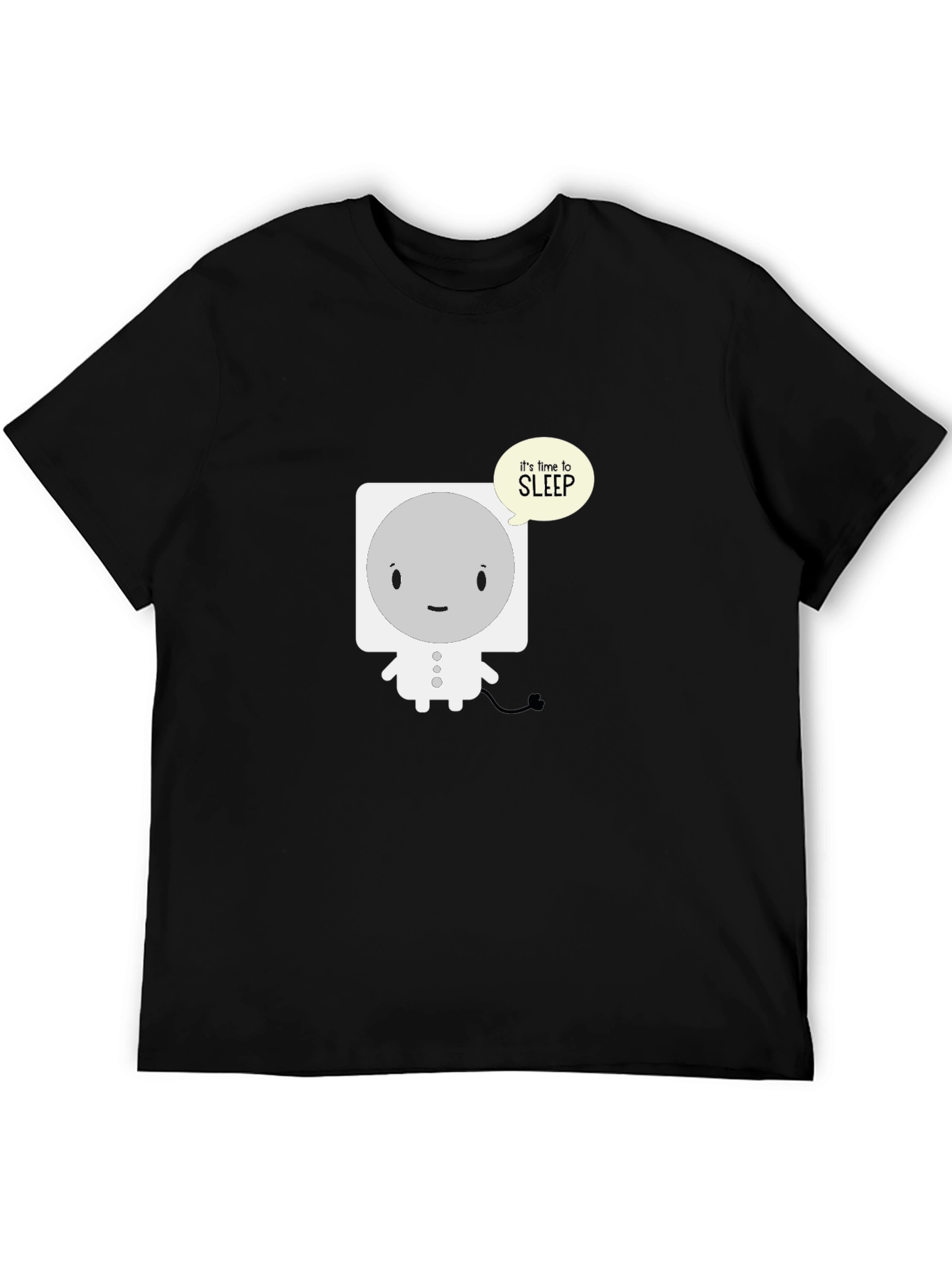 Black Cute Sleepy Robot Black T-Shirt view 5