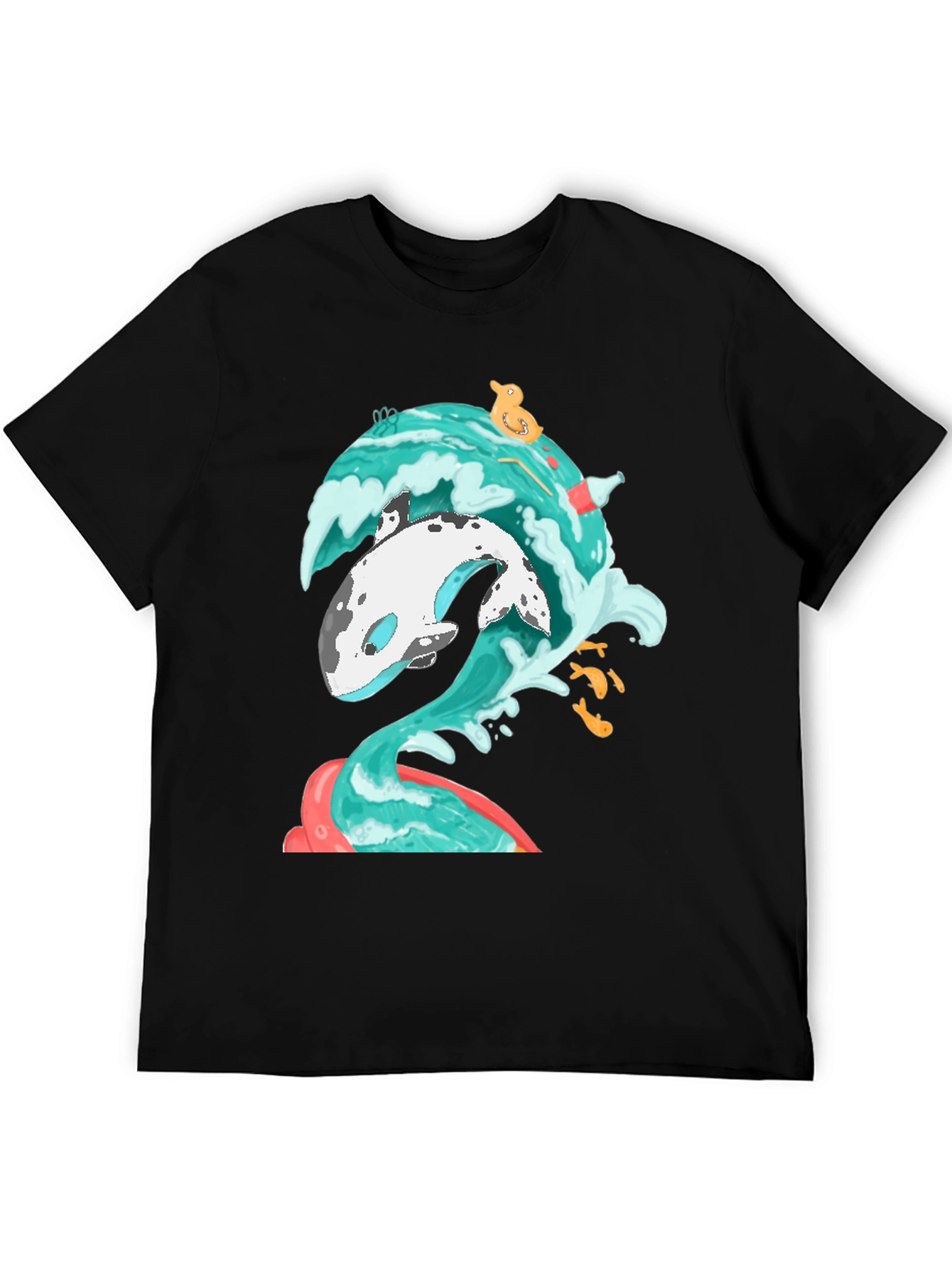 Black Whale Wave Graphic Tee - Unique Ocean Art T-Shirt view 5