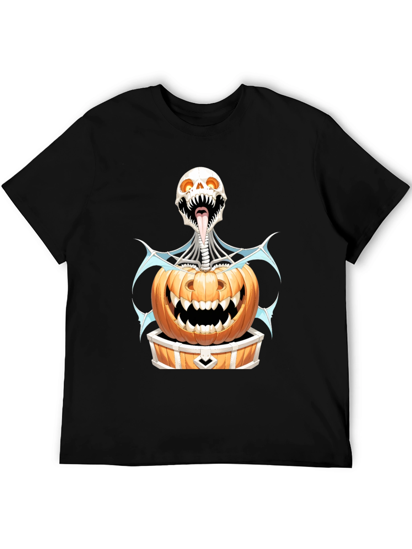 Black Halloween Skeleton Pumpkin Graphic Tee view 5