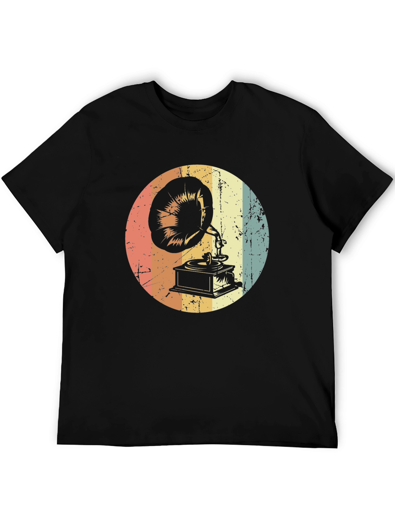 Black Vintage Phonograph Graphic Tee - Retro Music Lover Shirt view 5