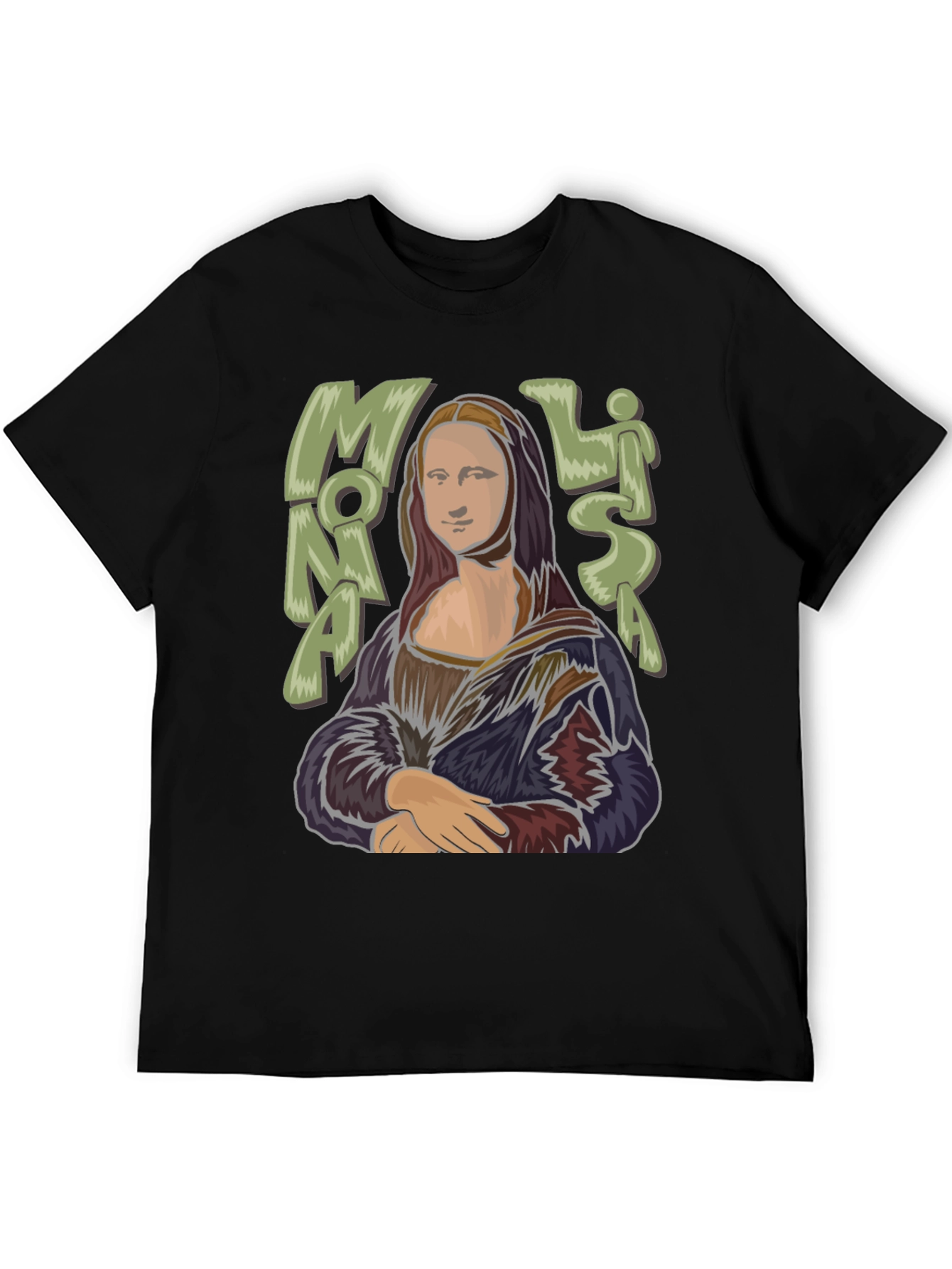 Black Mona Lisa Graphic Tee - Classic Art Style T-Shirt view 5