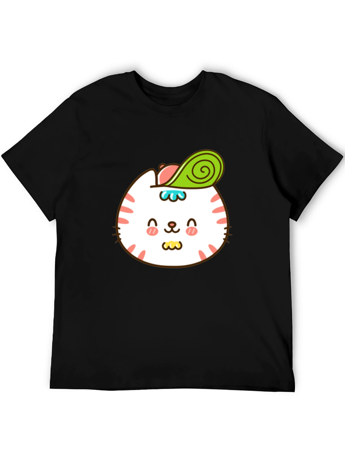 Black Cute Cat Avocado T-Shirt - Stylish Cartoon Design view 5