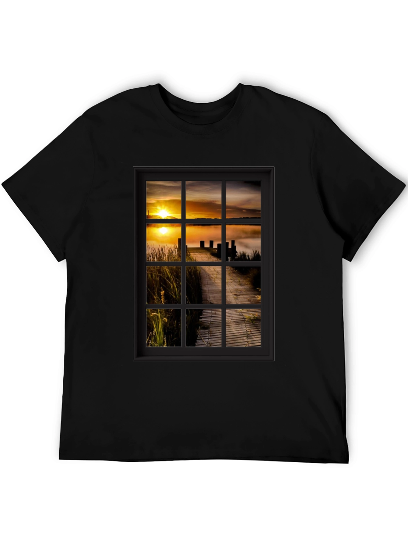 Black Sunrise Pier Window Graphic Tee - Unique Design! view 5