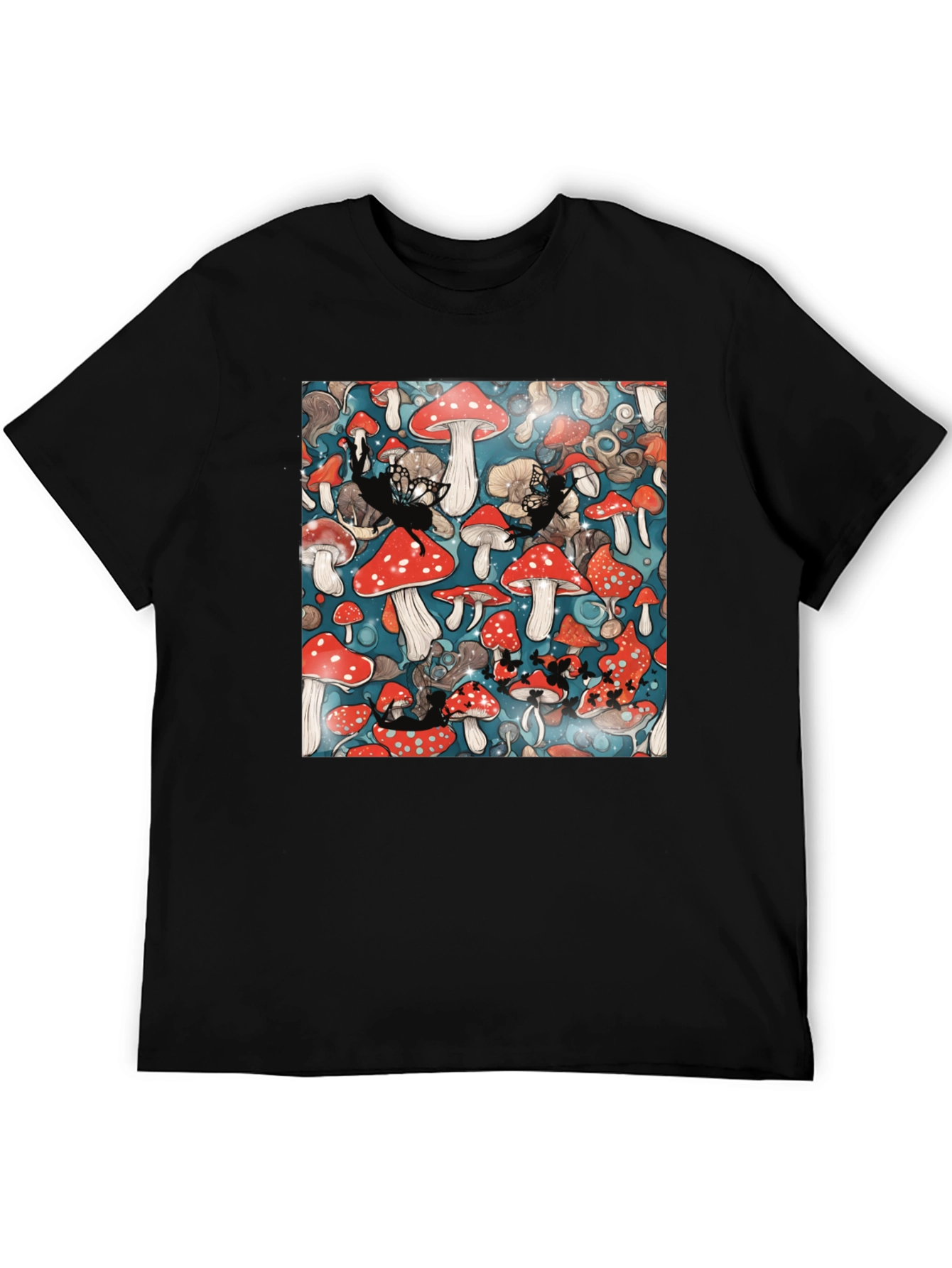 Black Mushroom Fairycore Graphic T-Shirt view 5