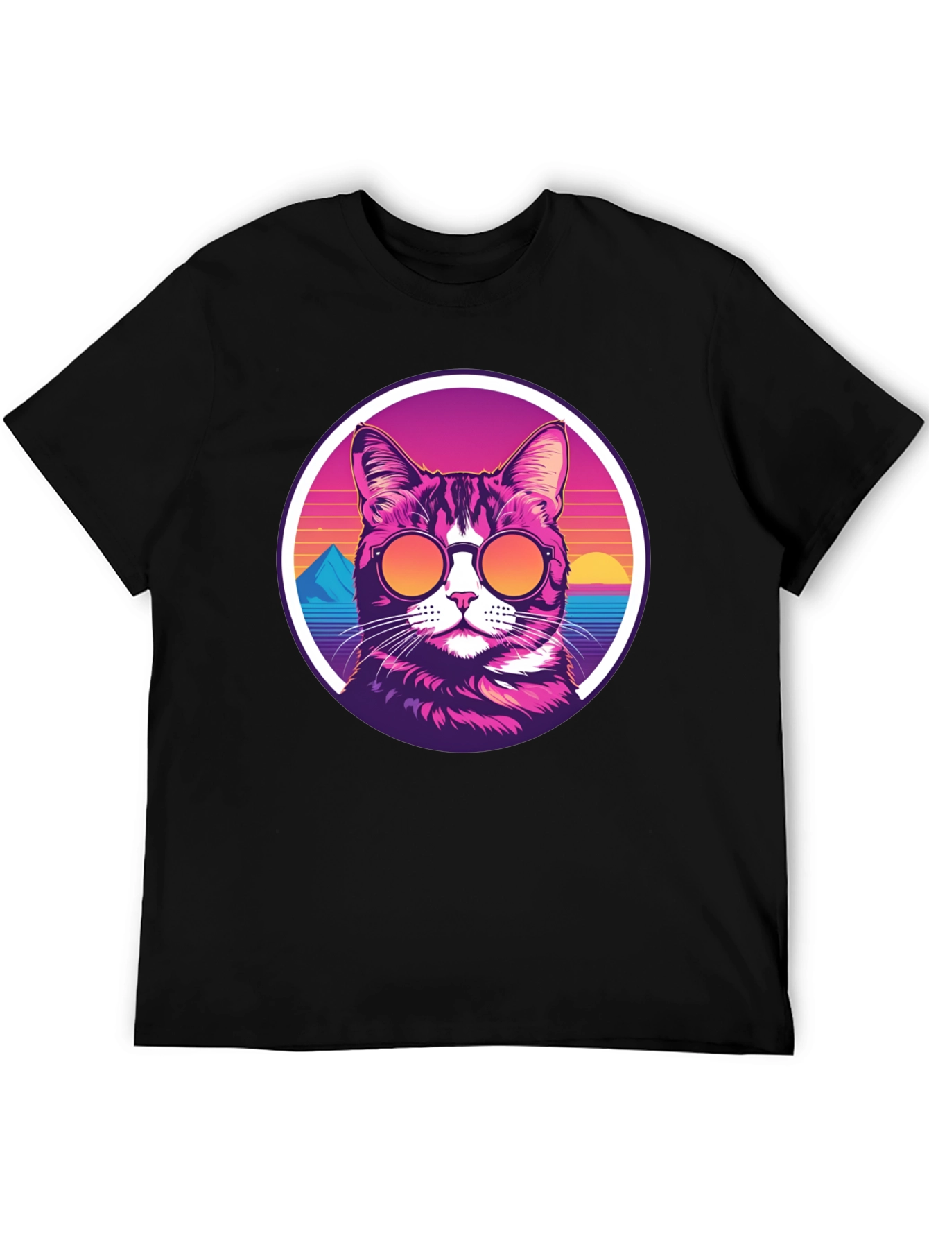 Black Retro Cat T-Shirt - Cool Cat with Shades view 5