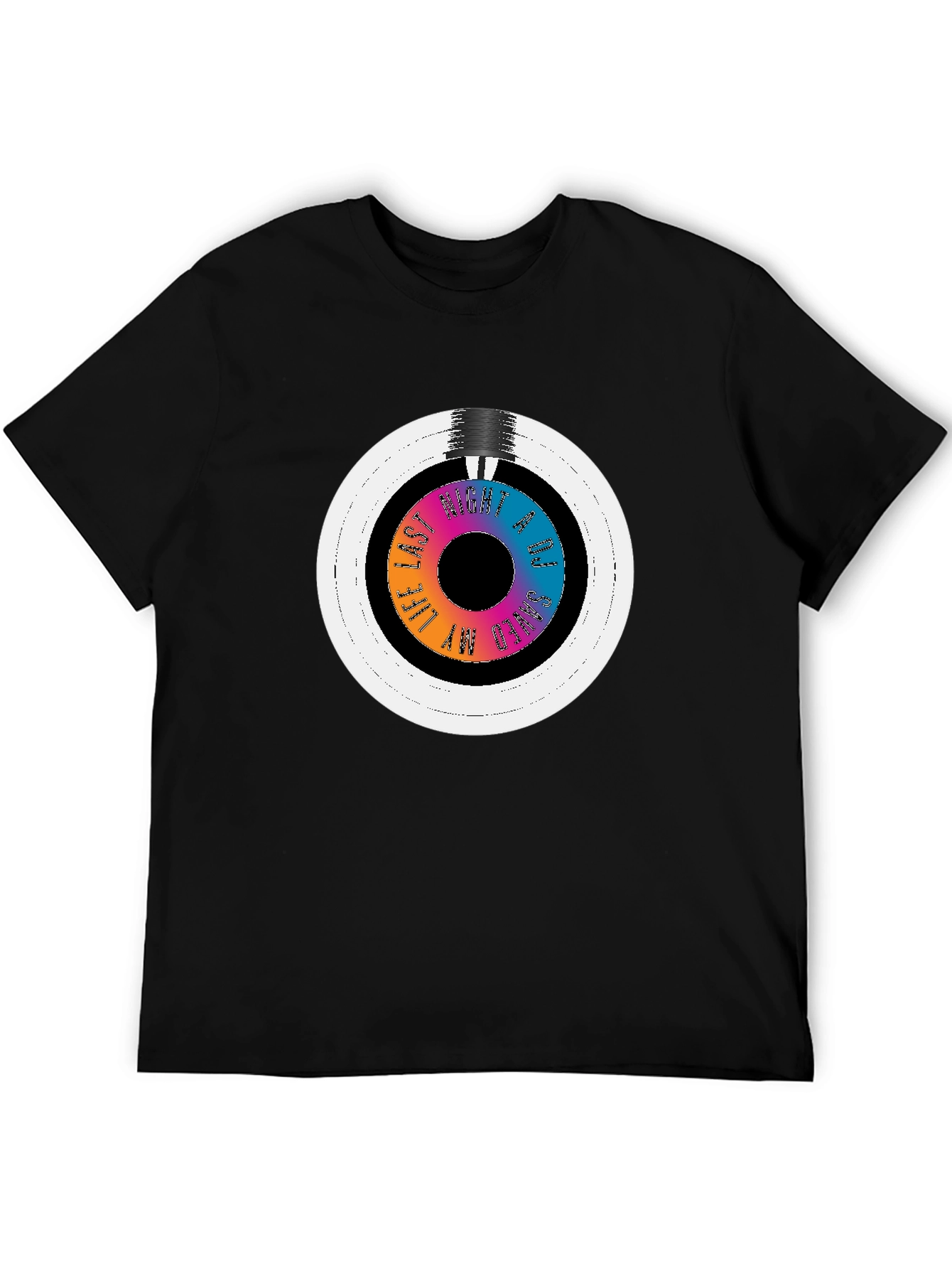 Black Colorful Vinyl Record Graphic Tee - Black Cotton Blend T-Shirt view 5