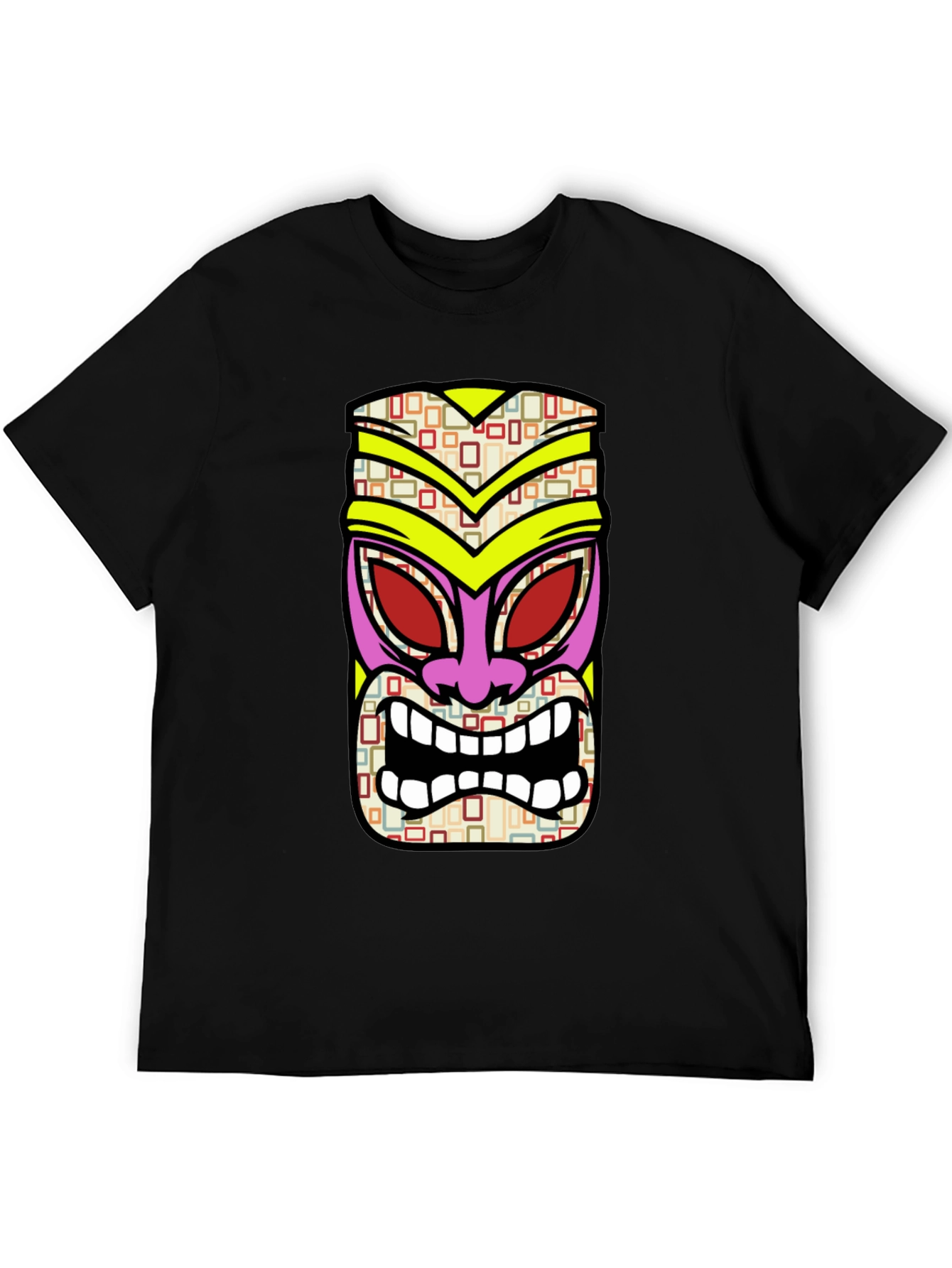 Black Tiki Mask Graphic Tee - Black Cotton T-Shirt view 5