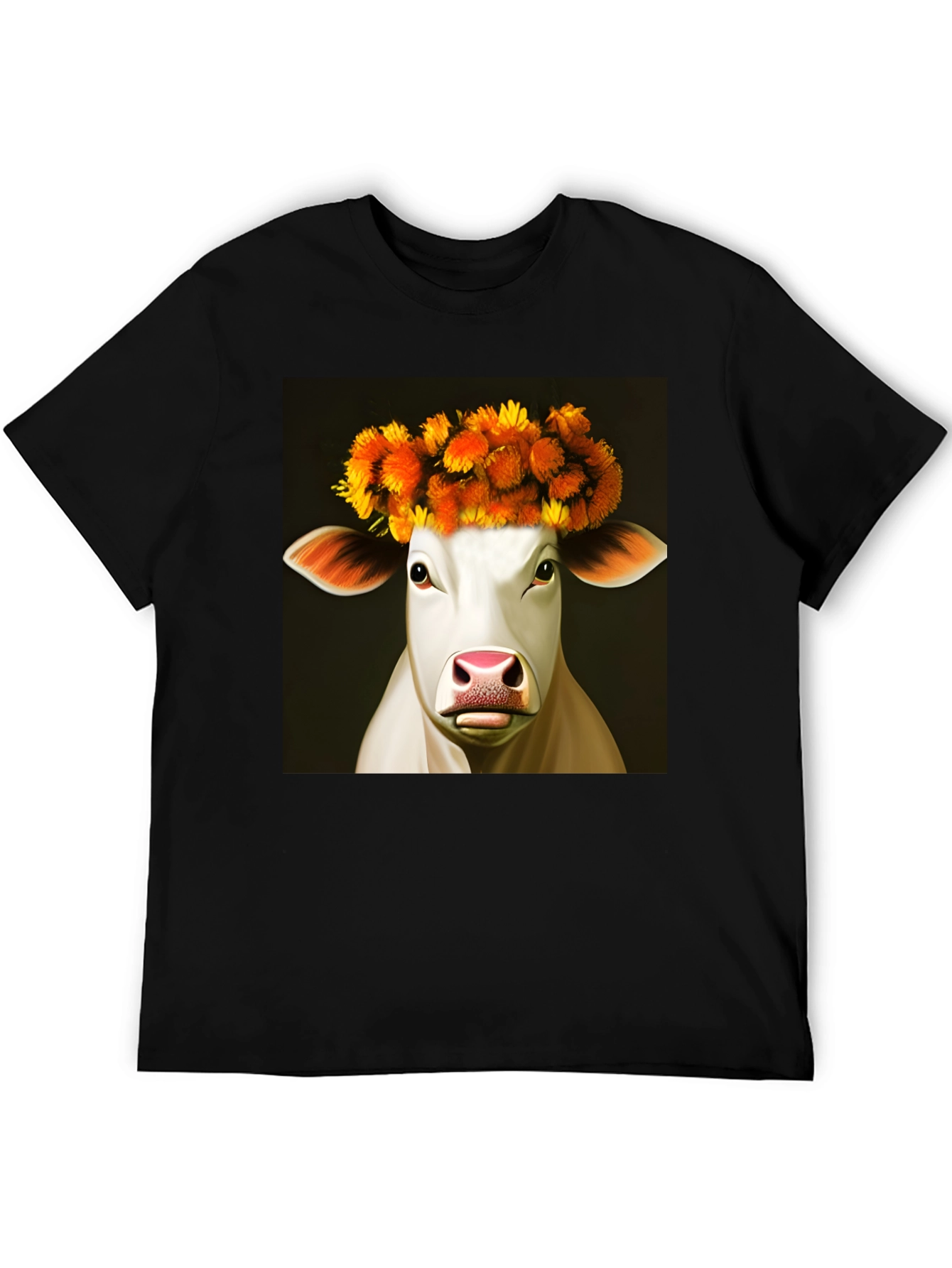 Black Cow with Flower Crown Graphic Tee - Black view 5