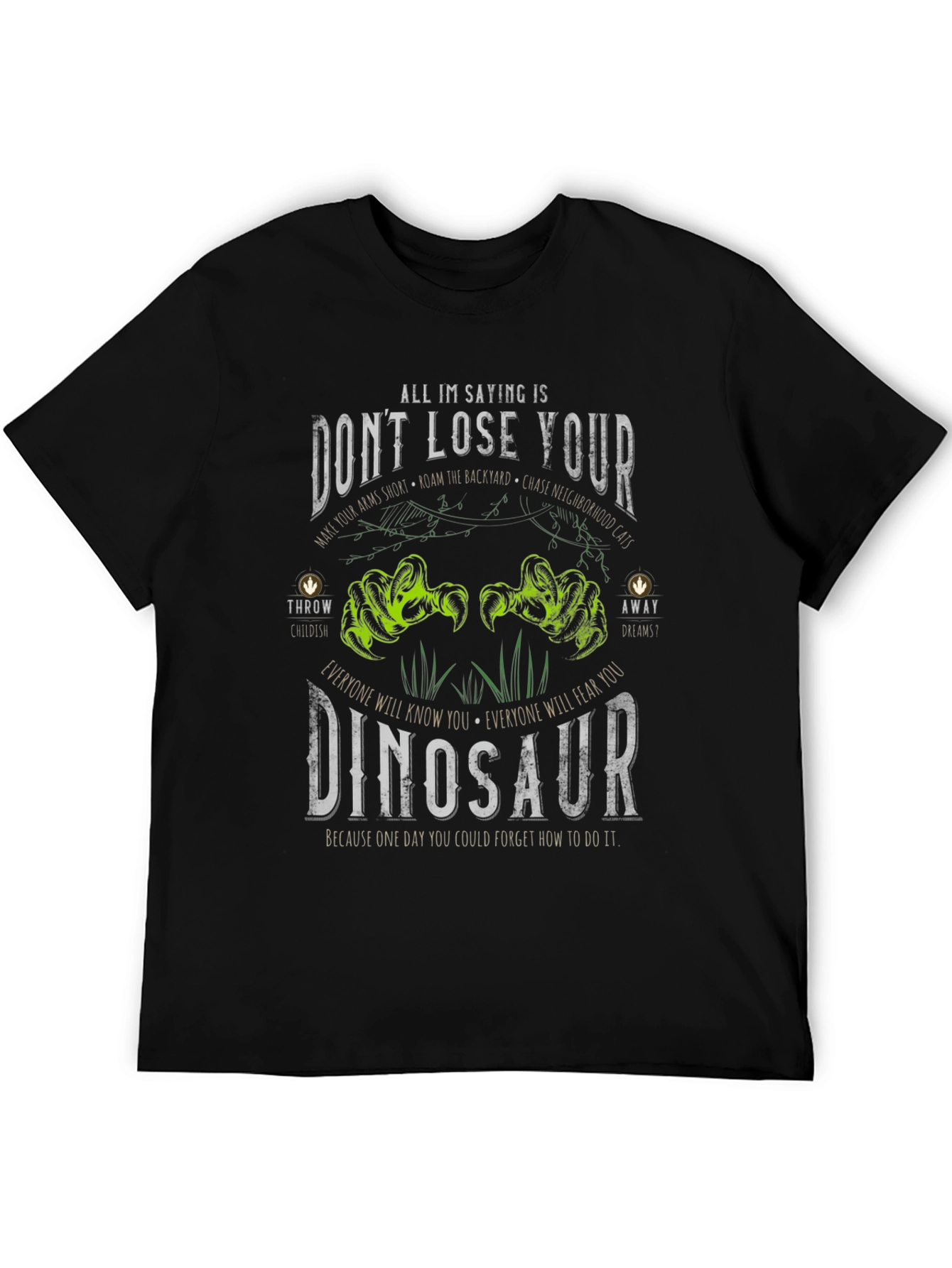 Black Don't Lose Your Dinosaur Graphic Tee - Black Cotton T-Shirt view 5