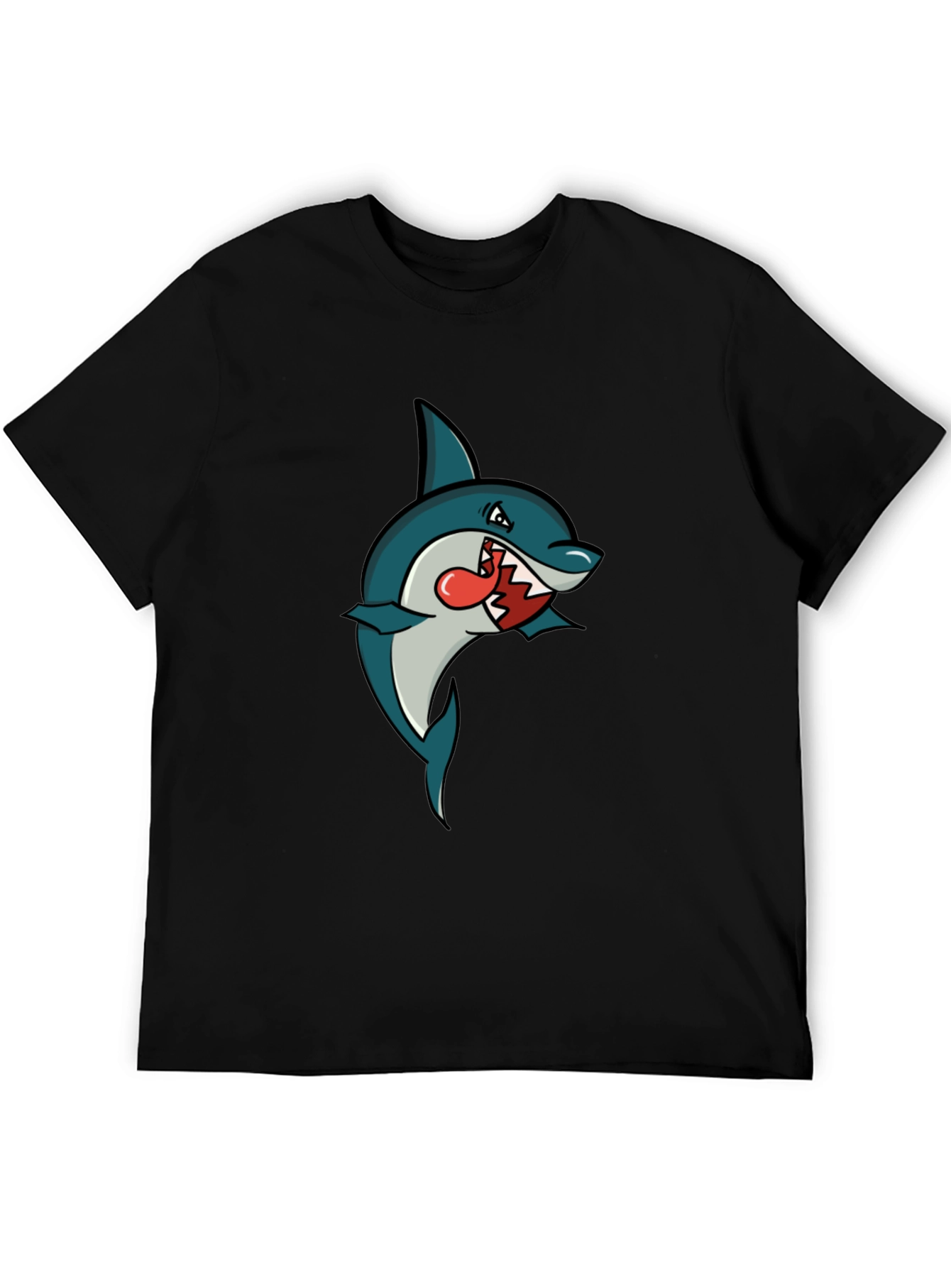 Black Shark Cartoon Graphic Tee - Men's Black T-Shirt view 5