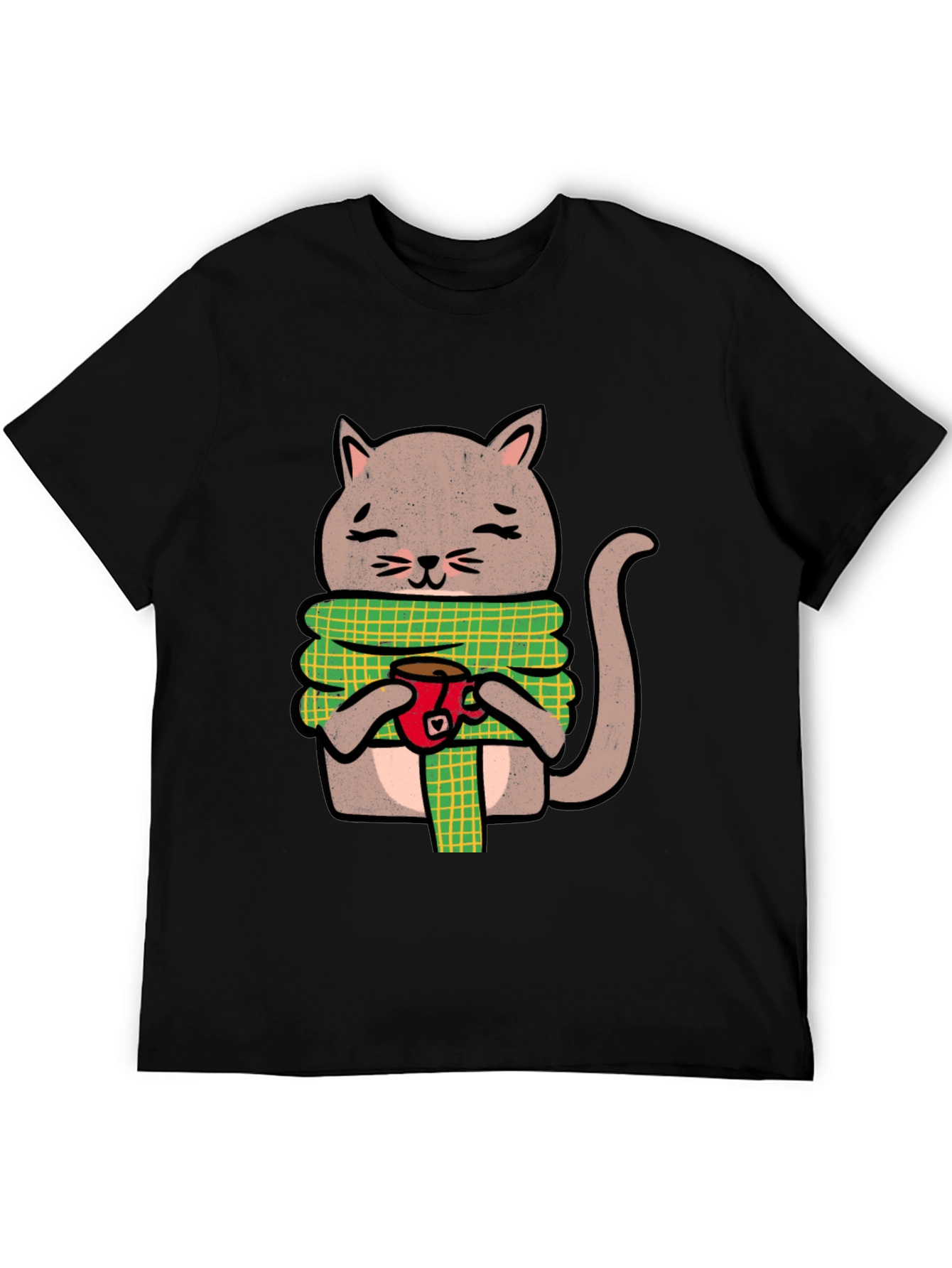 Black Cozy Cat Coffee T-Shirt - Cute Cartoon Tee view 5