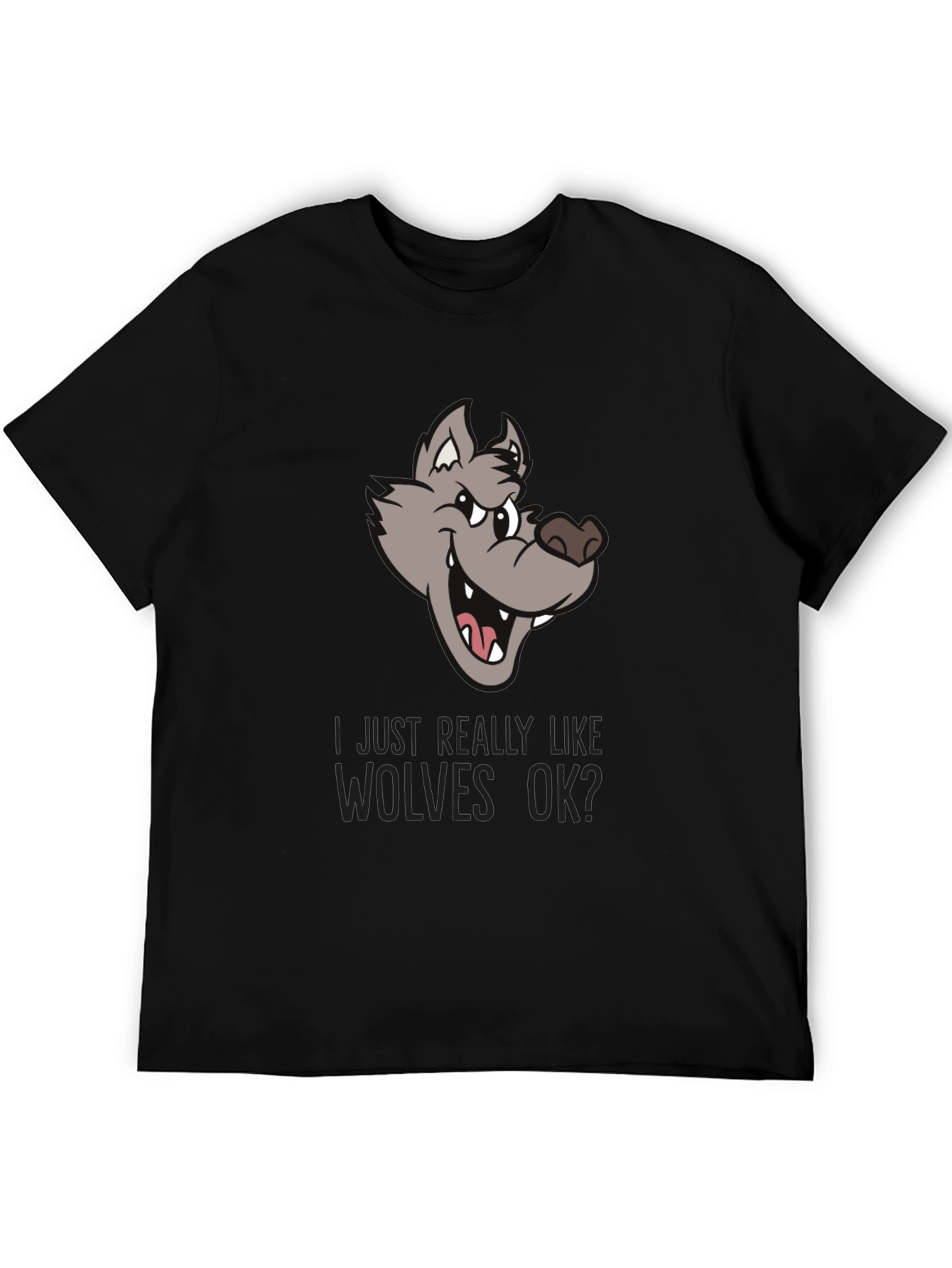 Black Wolf Lover Graphic Tee - "I Just Really Like Wolves OK?" view 5