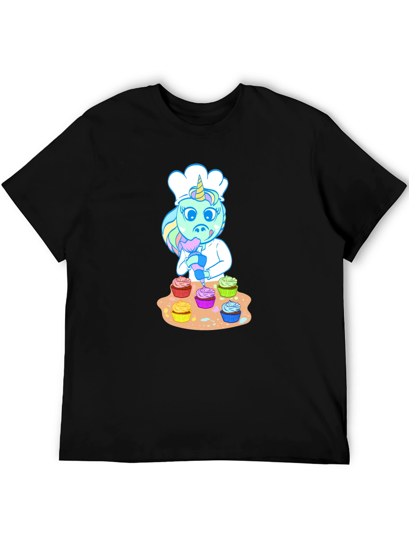 Black Unicorn Chef Cupcake T-Shirt view 5