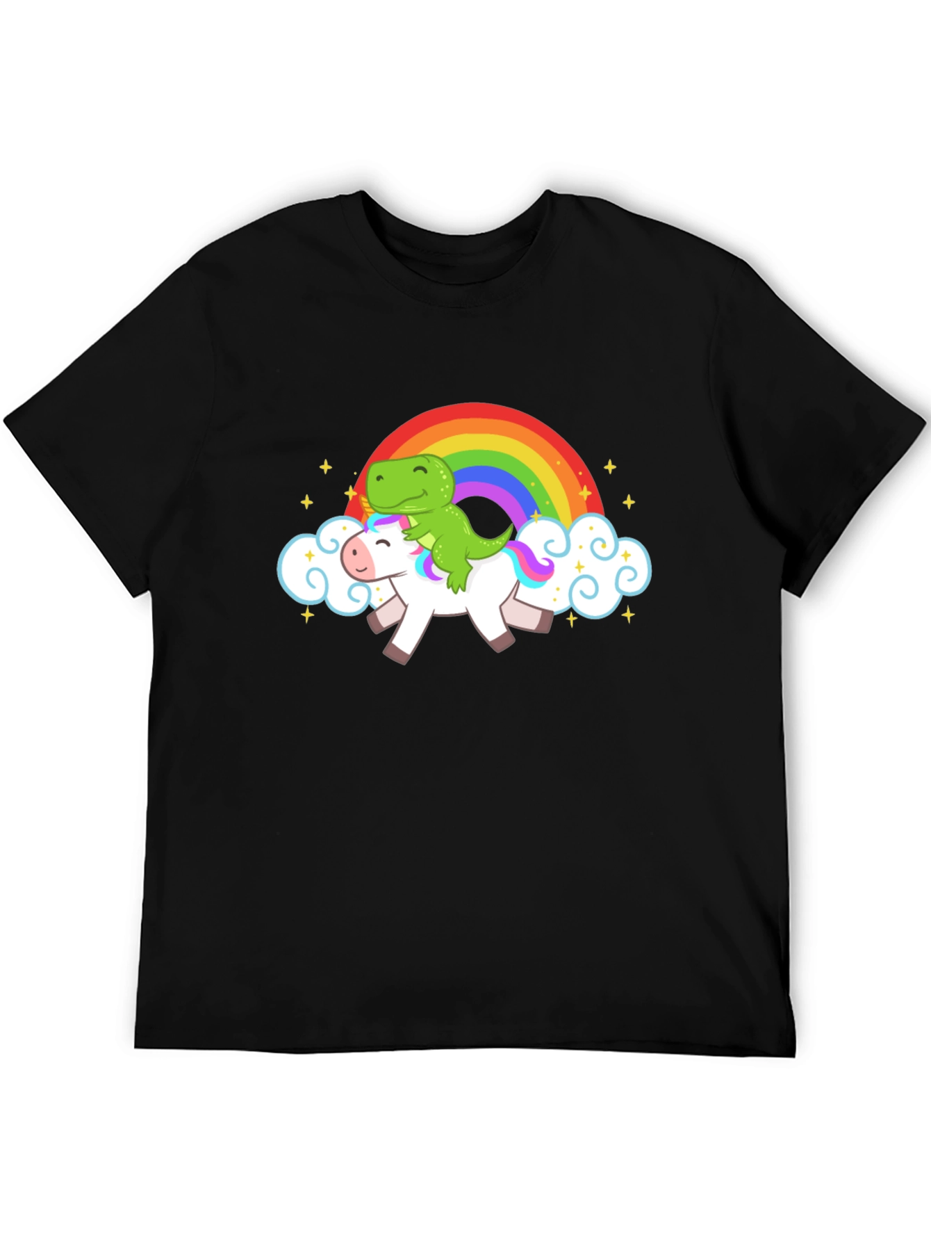 Black Dinosaur Unicorn Rainbow T-Shirt view 5