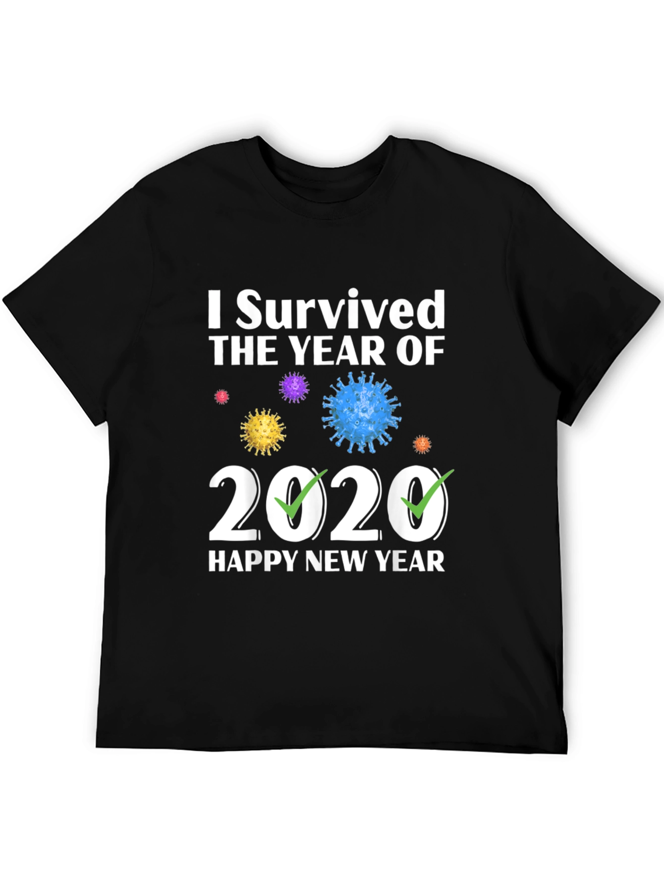 Black I Survived 2020 Happy New Year T-Shirt view 5