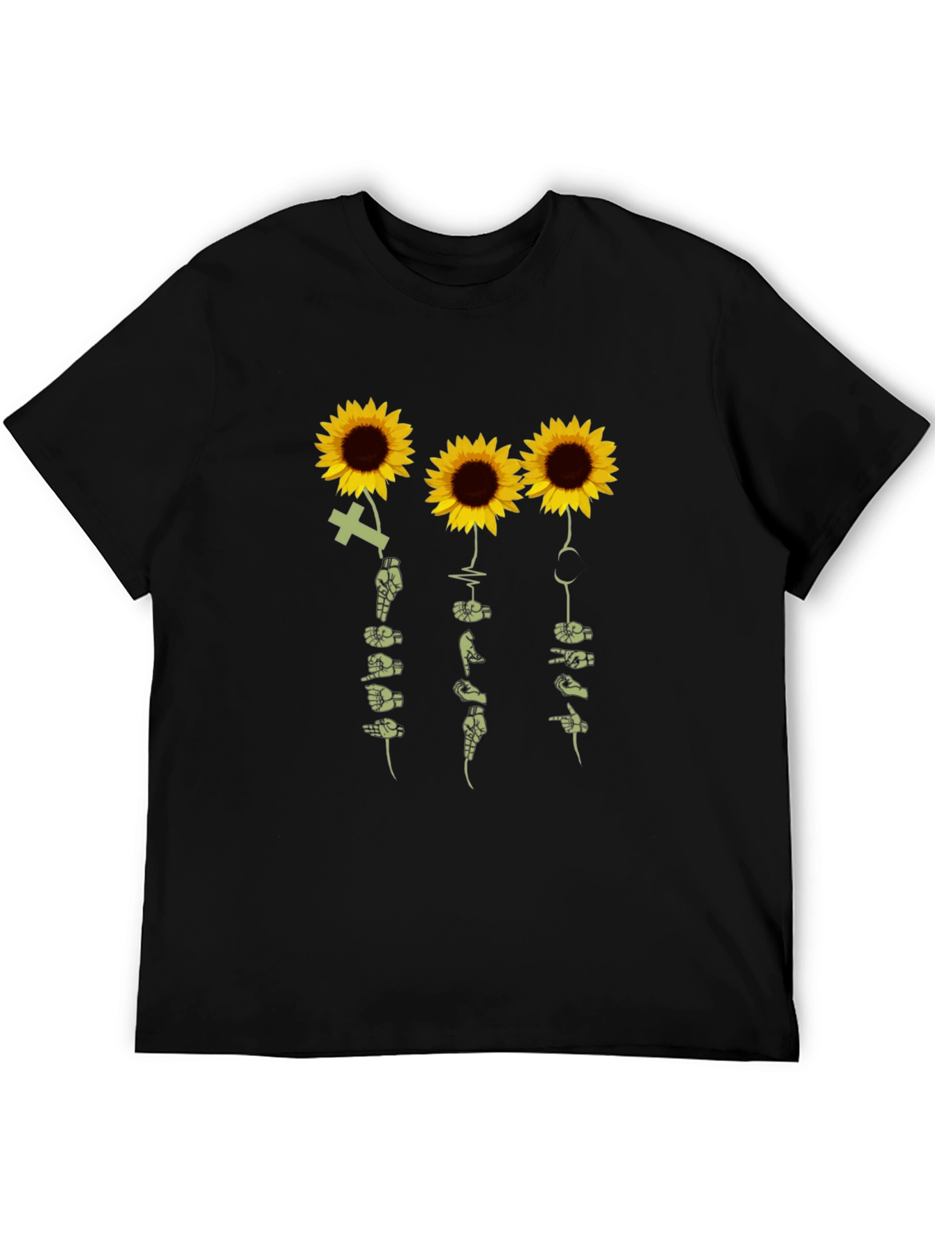 Black Sunflower Sign Language T-Shirt - Black view 5