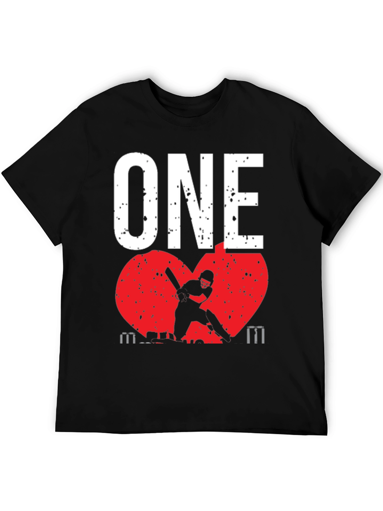 Black ONE Cricket Fan T-Shirt - Red Heart Design view 5