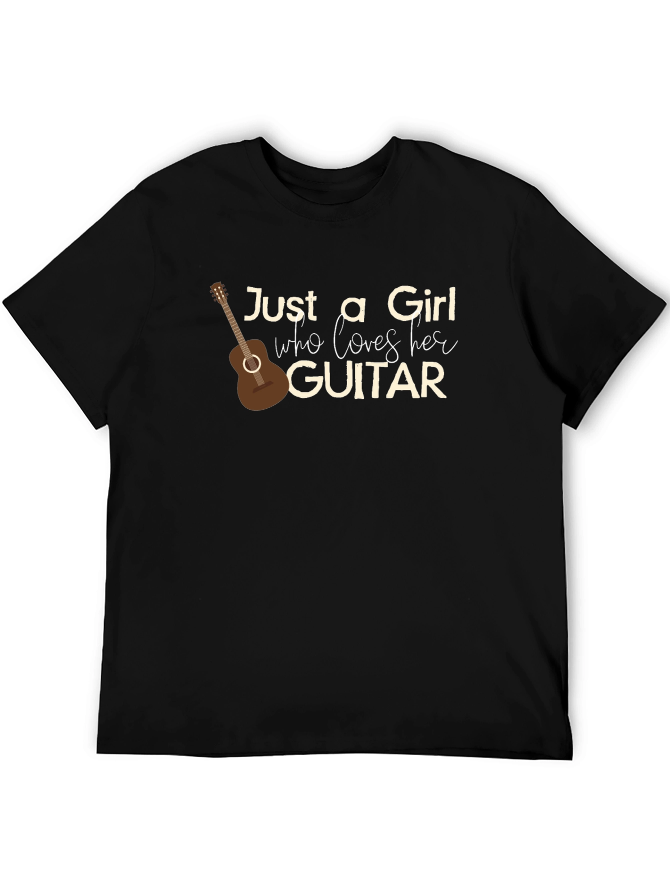 Black Just a Girl Who Loves Her Guitar Graphic T-Shirt view 5