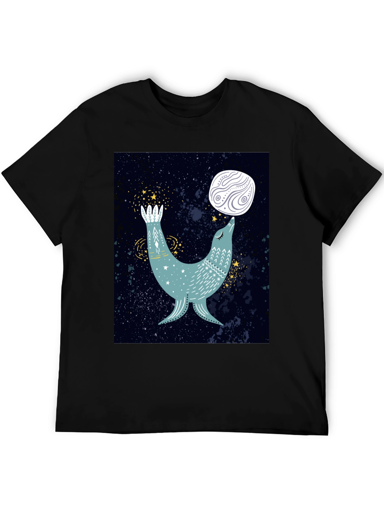 Black Cosmic Seal T-Shirt - Celestial Animal Design view 5