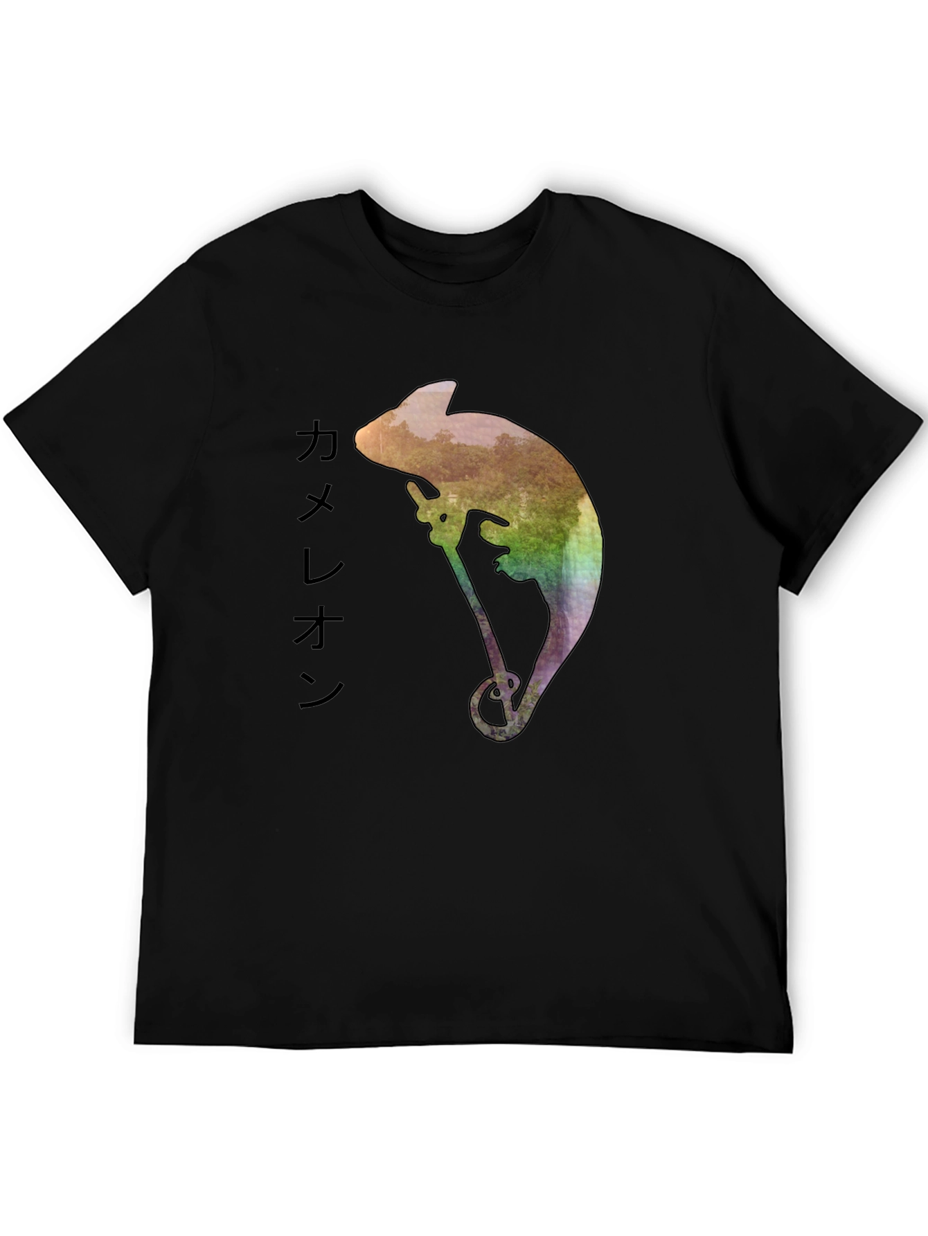 Black Chameleon Watercolor Graphic Tee - Men's Black T-Shirt view 5
