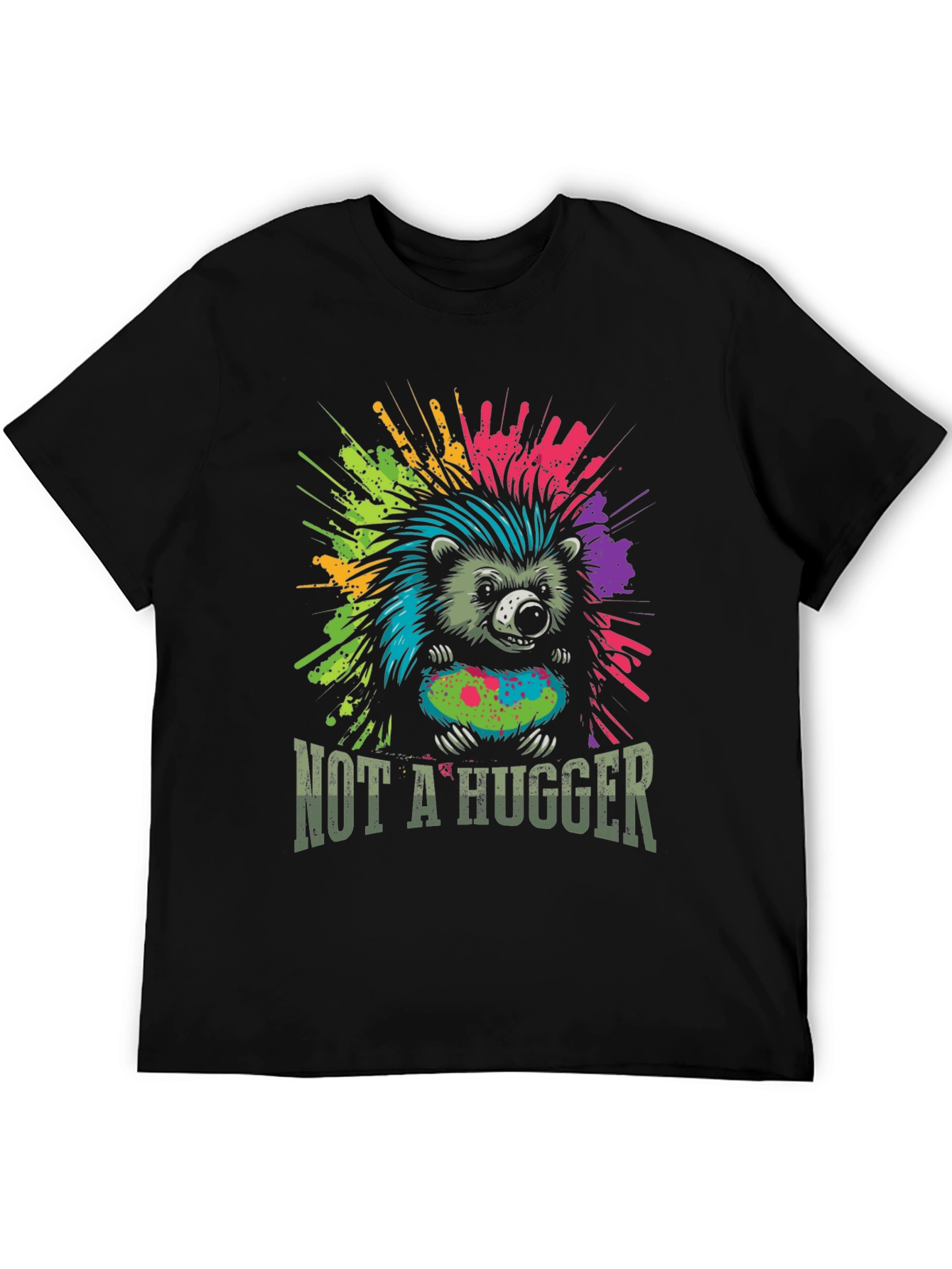 Black Not A Hugger Hedgehog Graphic Tee view 5