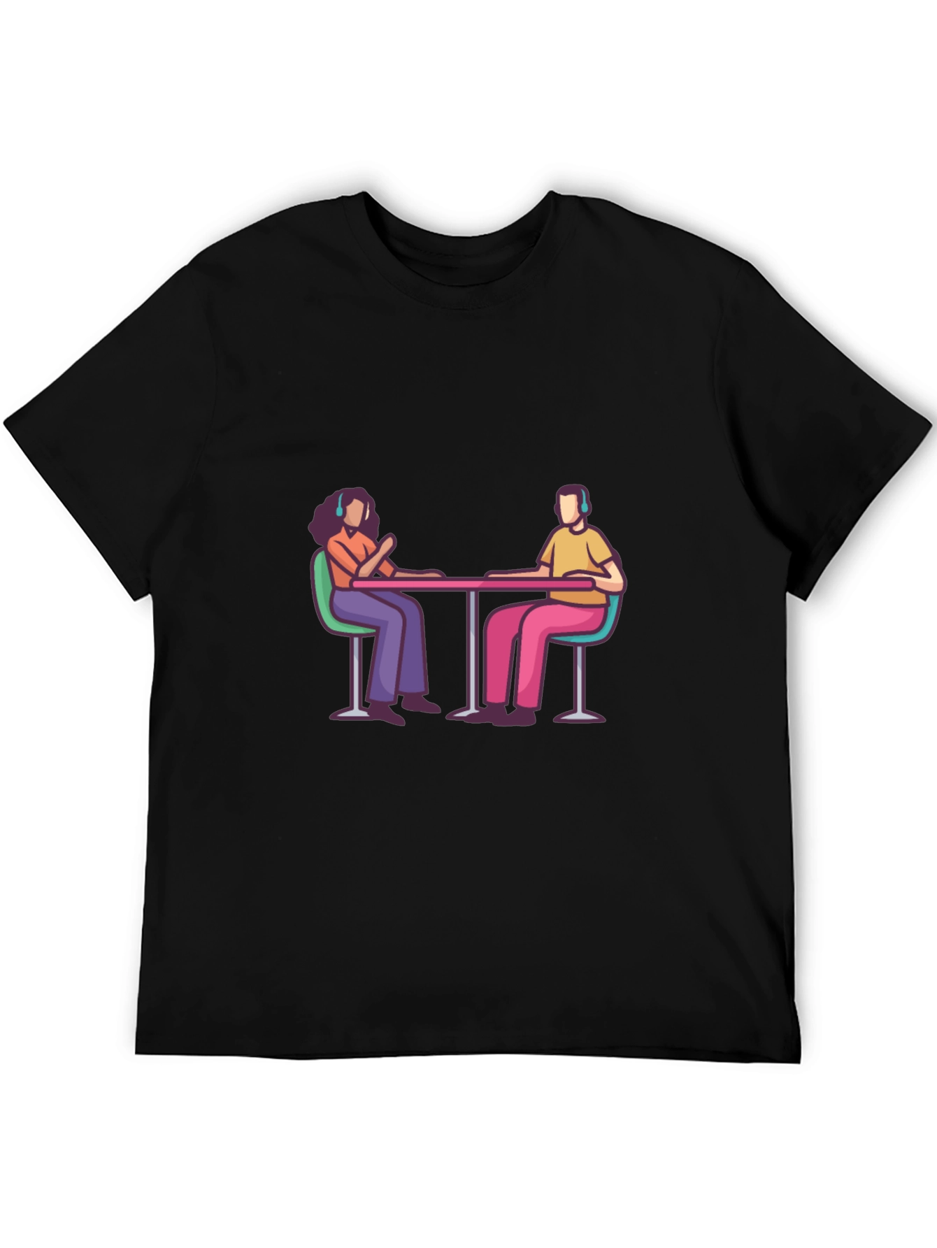 Black Stylish Black Tee with People at Table Graphic view 5