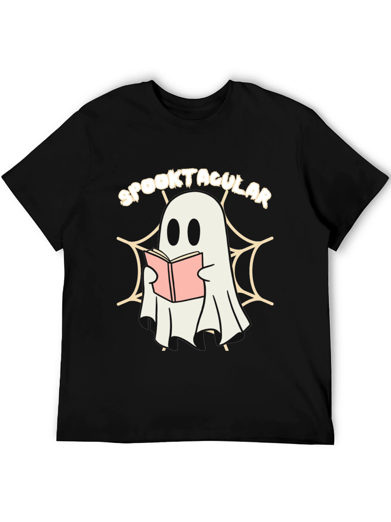 Black Spooktacular Ghost Reading Book T-Shirt view 5