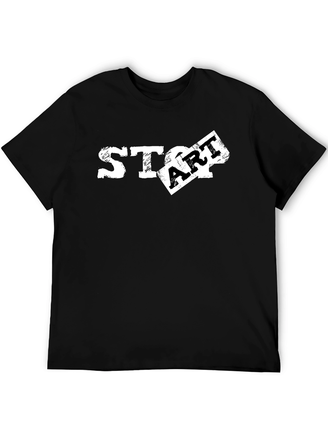 Black Distressed START Graphic Tee - Black Cotton T-Shirt view 5