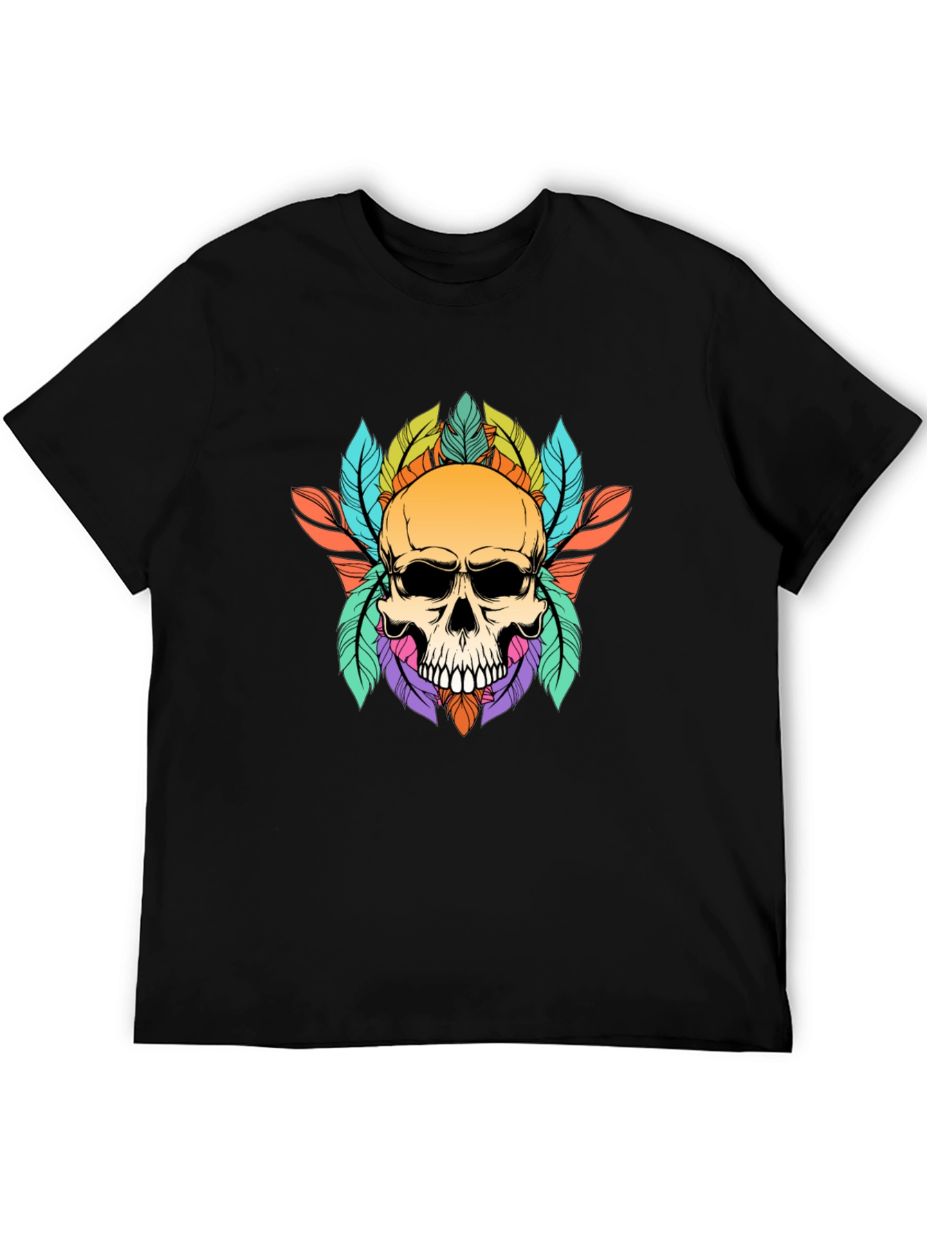 Black Skull & Feathers Graphic Black T-Shirt view 5