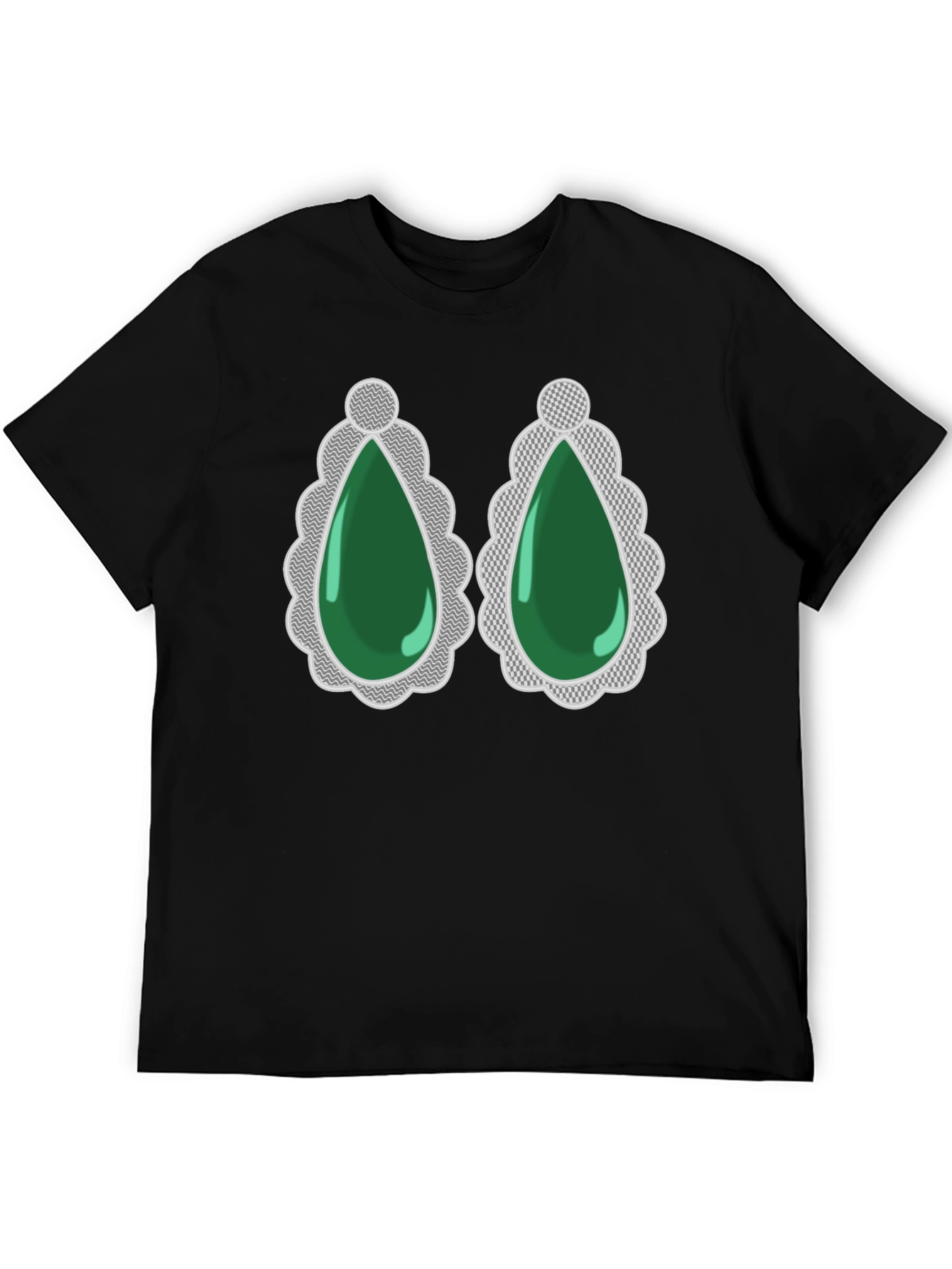 Black Emerald Gemstone Drop Earrings Graphic Tee view 5