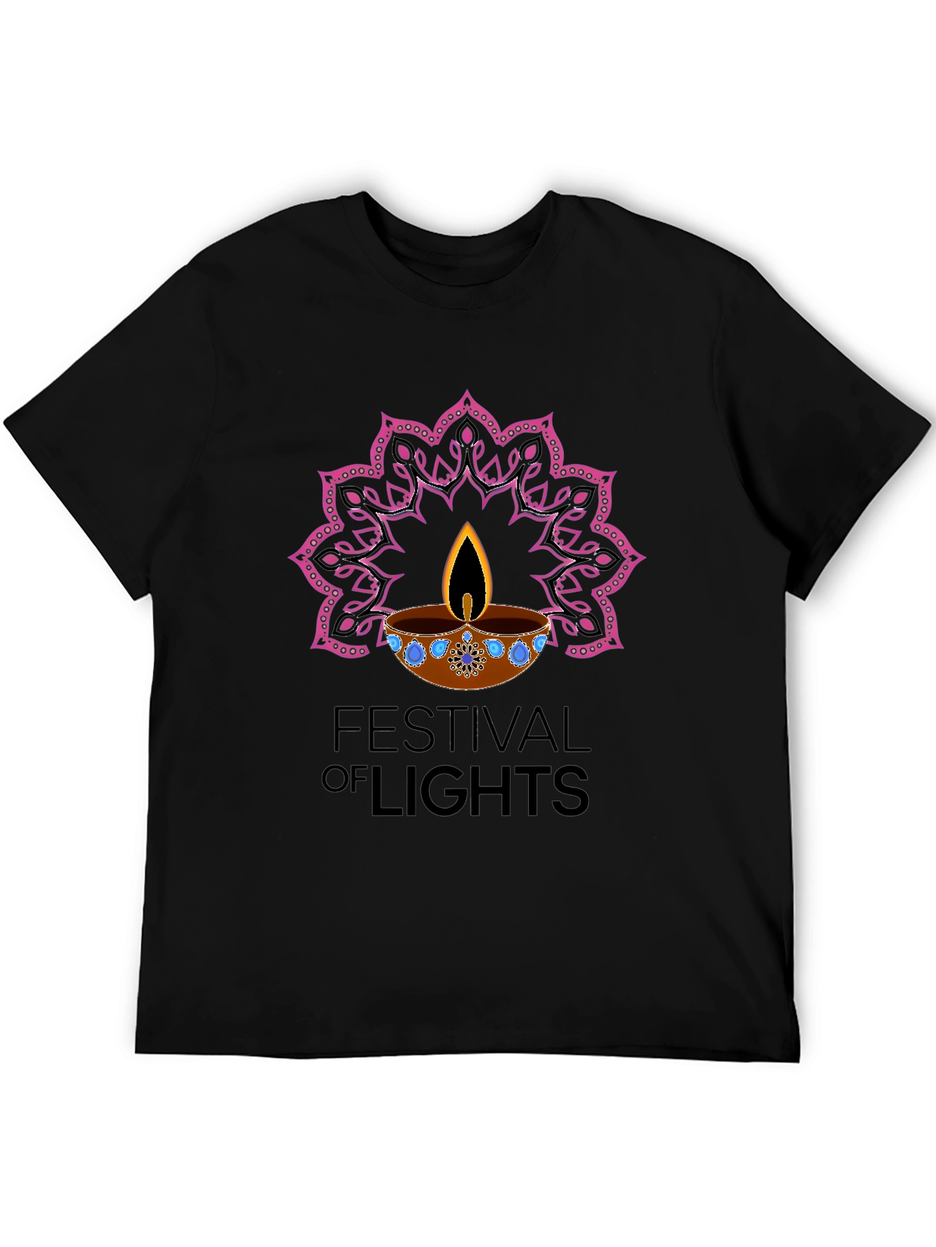 Black Festival of Lights Graphic T-Shirt view 5