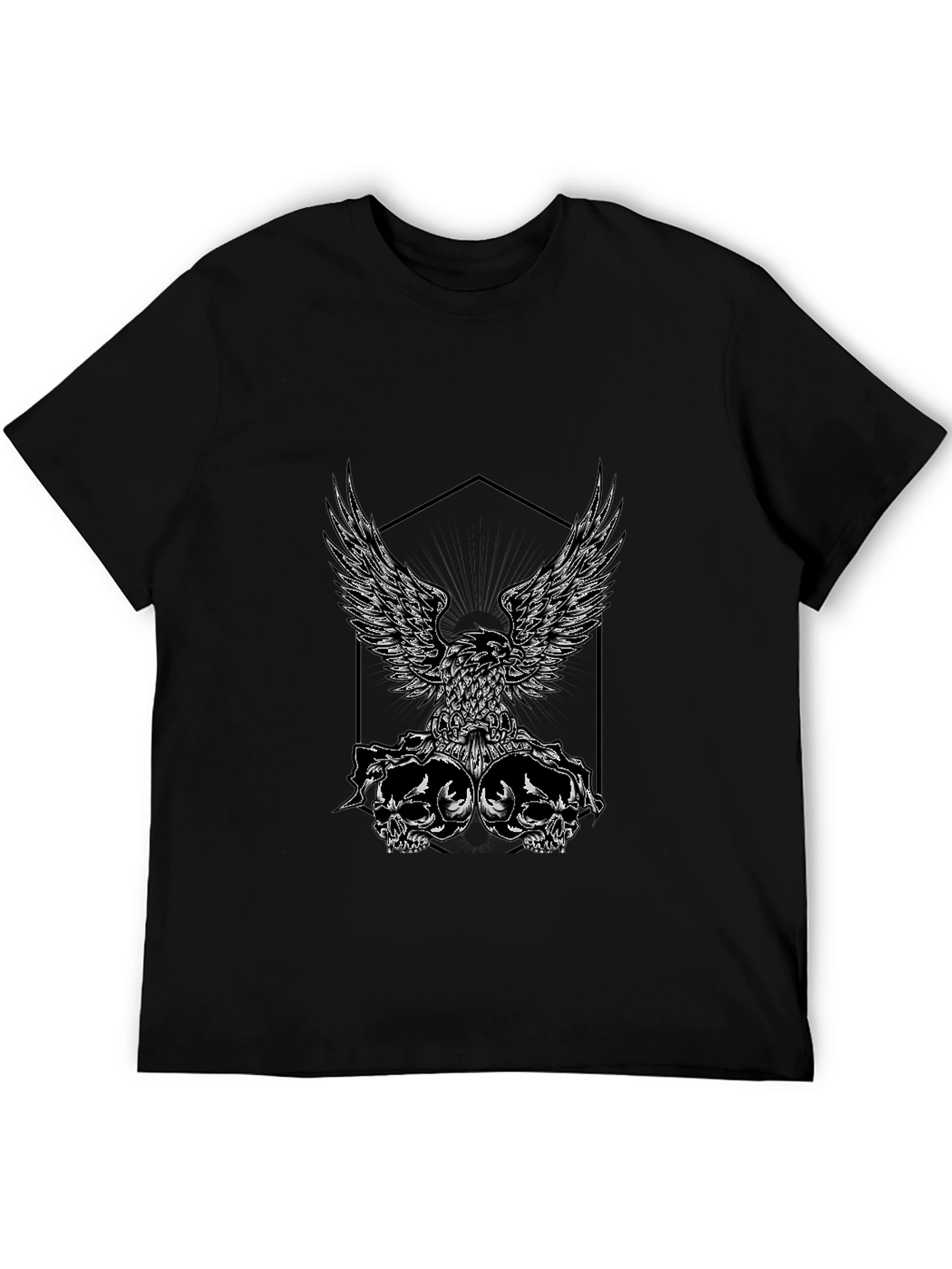 Black Eagle & Skull Graphic Tee - Black Cotton Blend view 5